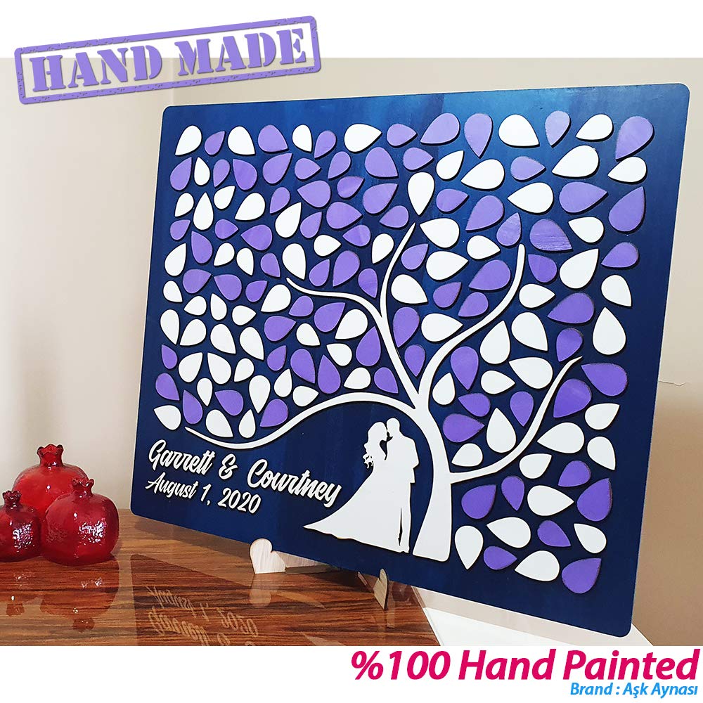 Custom Handmade 3D Wooden Wedding Guest Book - Personalized Tree & Hearts Design with 150 Leaves (Model 2) | Unique Alternative Guest Signing Idea for Weddings, Anniversaries & Special Events