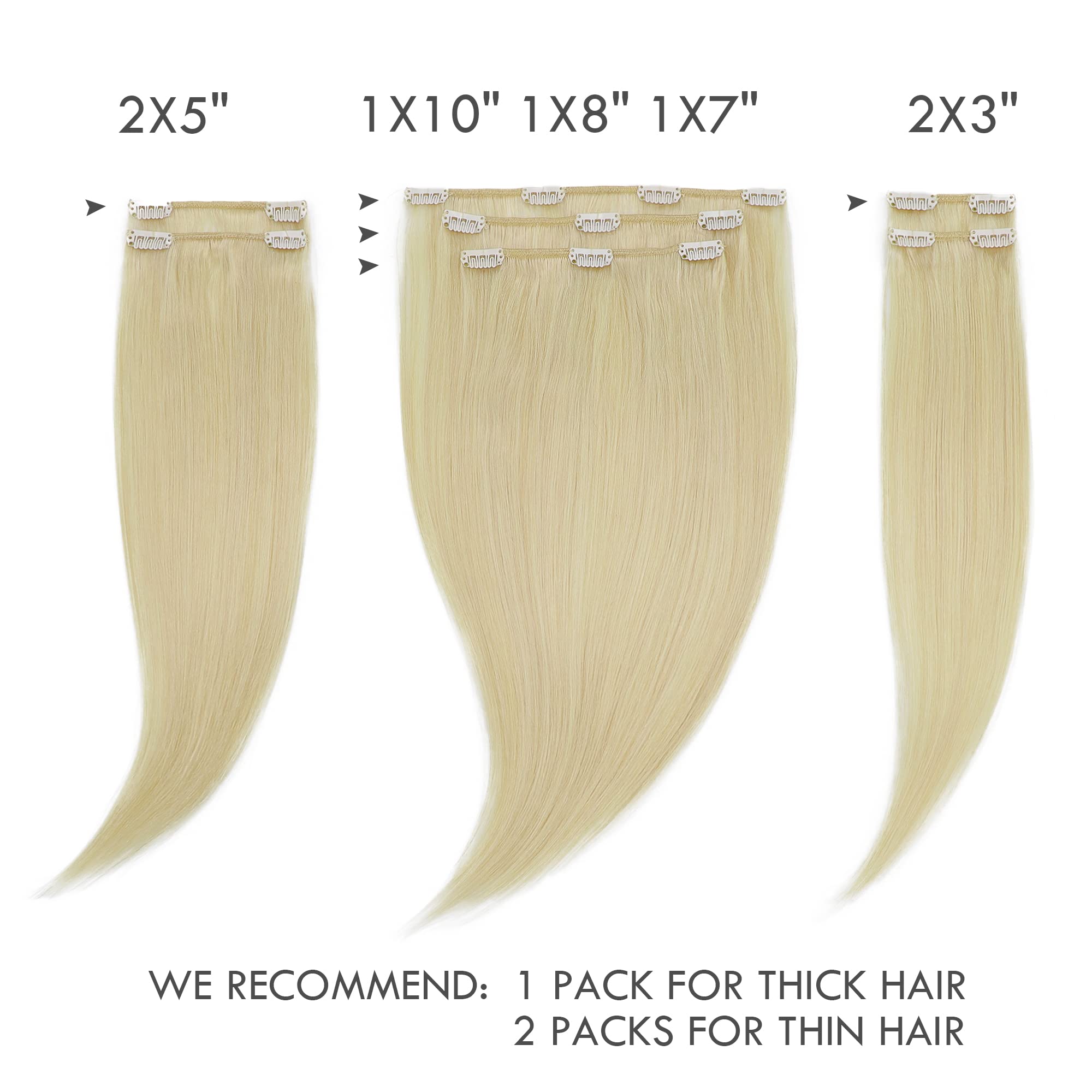 20 Inch Platinum Blonde Clip-In Human Hair Extensions - 7PCS 120g Double Weft Hand-Tied Real Human Hair for Volume & Length | Perfect for Parties, Weddings & Daily Styling