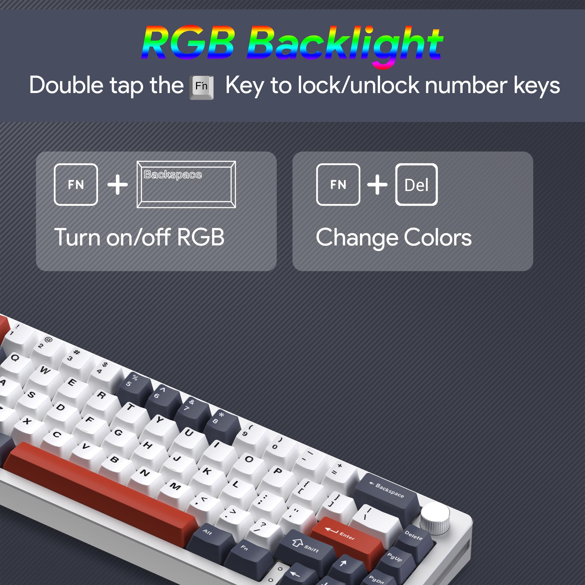 EMB Nabi Series NB1 65% Wireless Mechanical Gaming Keyboard - 66 Keys, CNC Aluminum Frame, RGB Backlit, Hot-Swappable Switches, 4600mAh Battery, Milk Linear Switches, Wired/Bluetooth/2.4G Connectivity (Silver/Blue) - Perfect for PC Gaming, Office Work, and Typing Enthusiasts