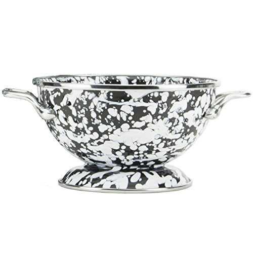 1 Quart Small Colander - White Swirl Design on Black for Kitchen, Cooking & Food Drainage - Perfect for Pasta, Salad & Fruit Washing