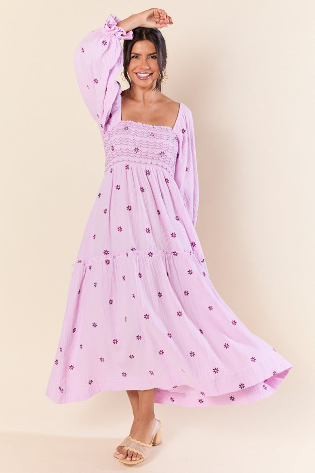 Elegant Purple Smocked Floral Maxi Dress for Women - Perfect for Weddings, Parties & Summer Vacations
