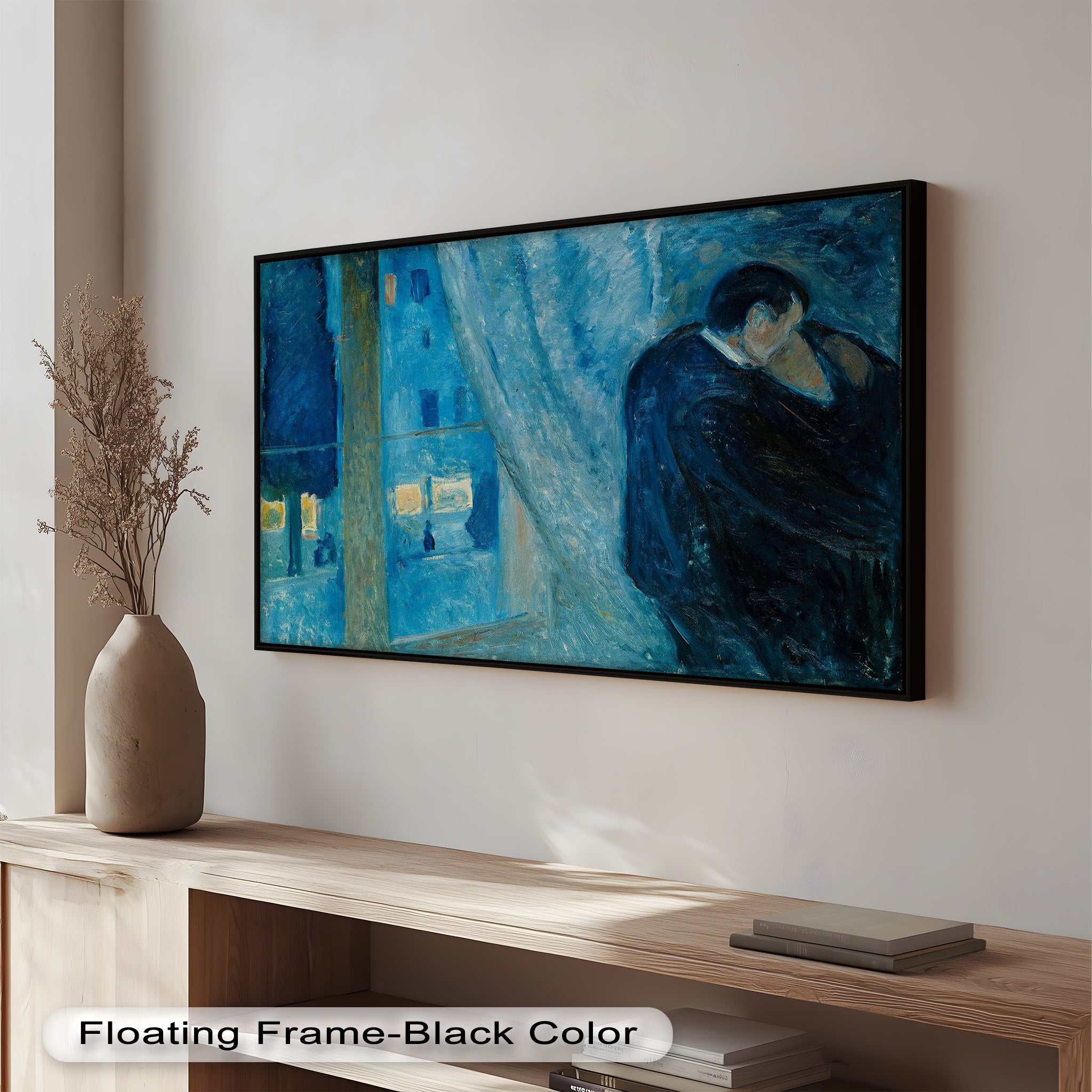 Blue Lovers by the Window - Handmade Expressionist Oil Painting on Canvas - Romantic Wall Art for Living Room, Bedroom & Office Decor