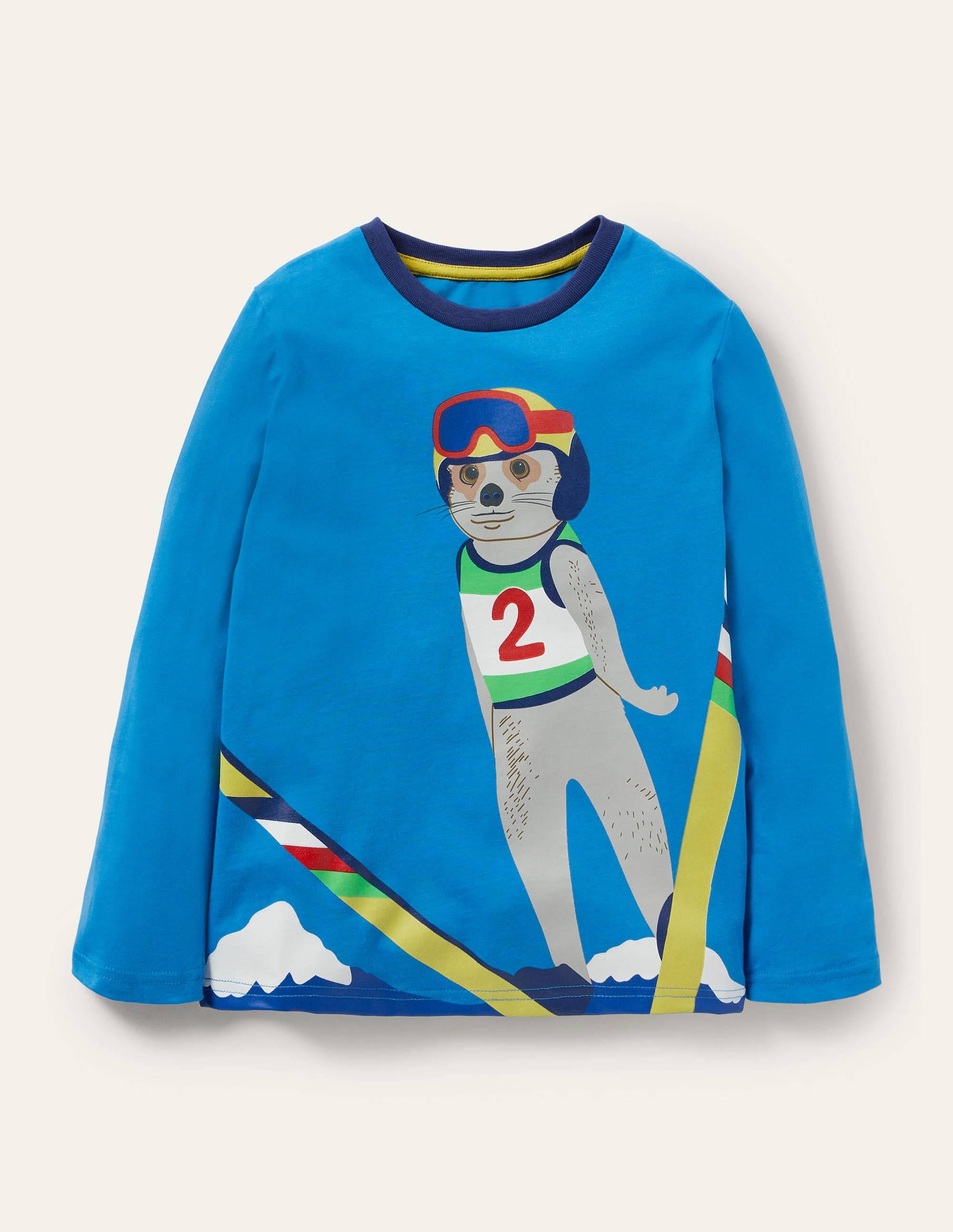 Animal Snow Sports T-Shirt - Moroccan Blue Skiing Meerkat Design - Perfect for Winter Skiing, Snowboarding & Outdoor Adventures