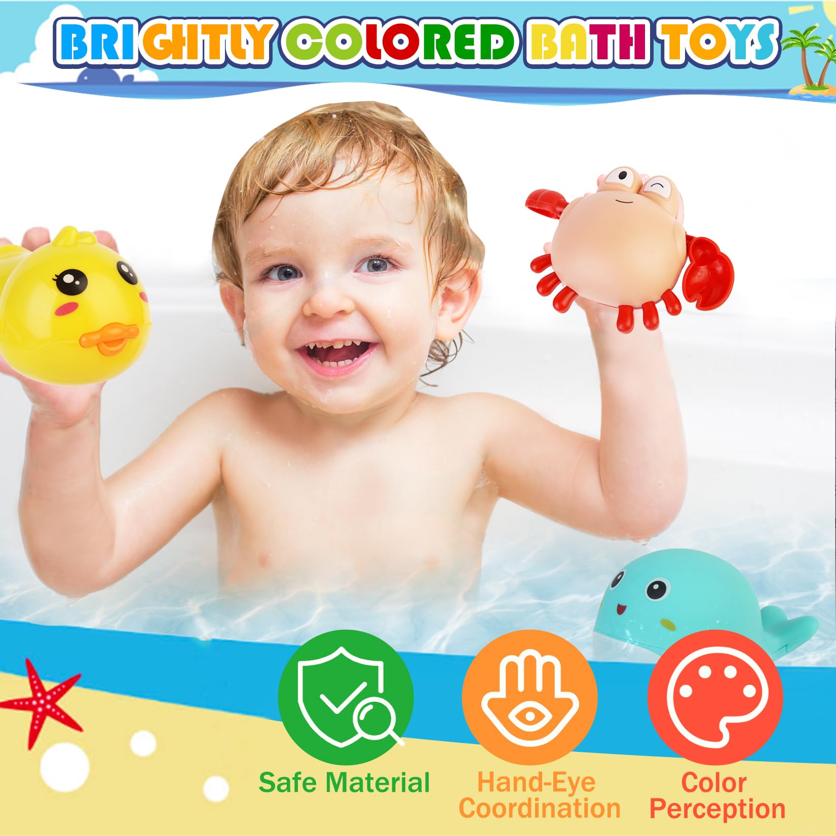 5-Piece Wind Up Baby Bath Toys Set - Floating Dolphins, Crabs, Turtles & Ducks for Toddlers | Fun Bathtub & Pool Toys for Boys & Girls | Perfect for Bath Time, Swimming & Sensory Play