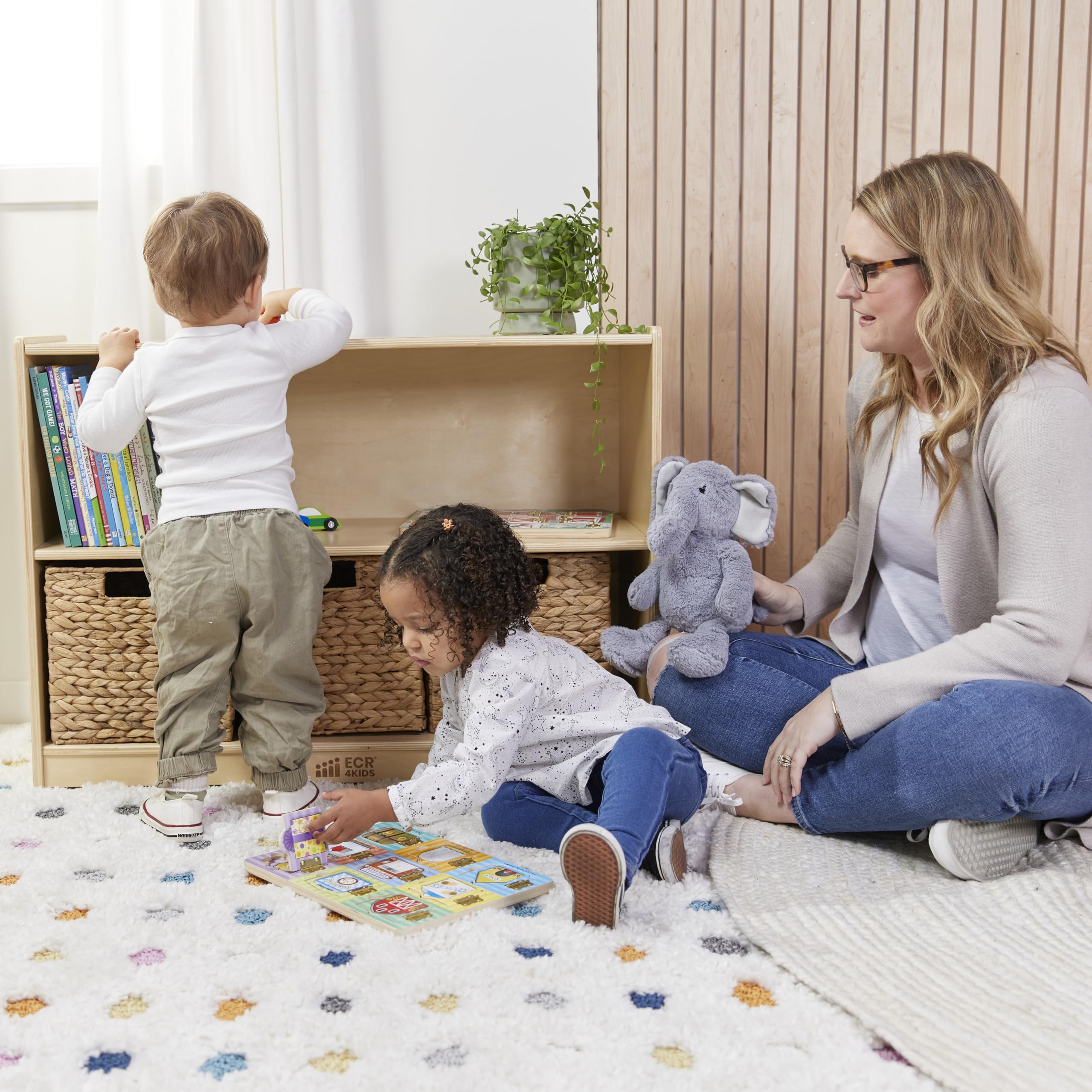 ECR4Kids 2-Shelf Rolling Storage Cabinet - Natural Wood Mobile Organizer for Classroom, Office, or Home - Perfect for Books, Toys, and School Supplies Storage