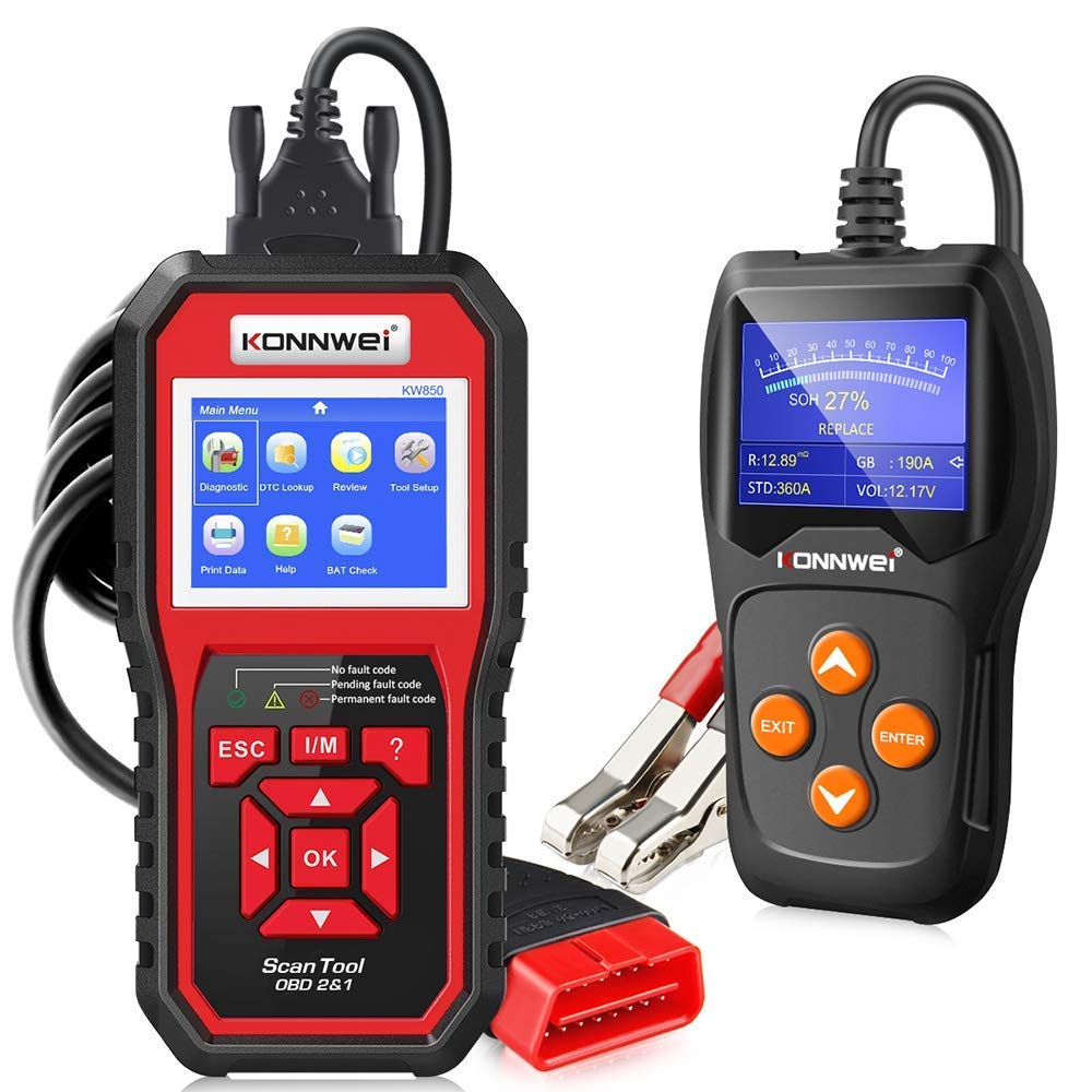 KW850 OBD2 Scanner & KW600 Car Battery Tester - Professional Automotive Diagnostic Tool for Engine Fault Codes, Battery Health Check - Perfect for Mechanics, DIY Car Enthusiasts & Home Vehicle Maintenance