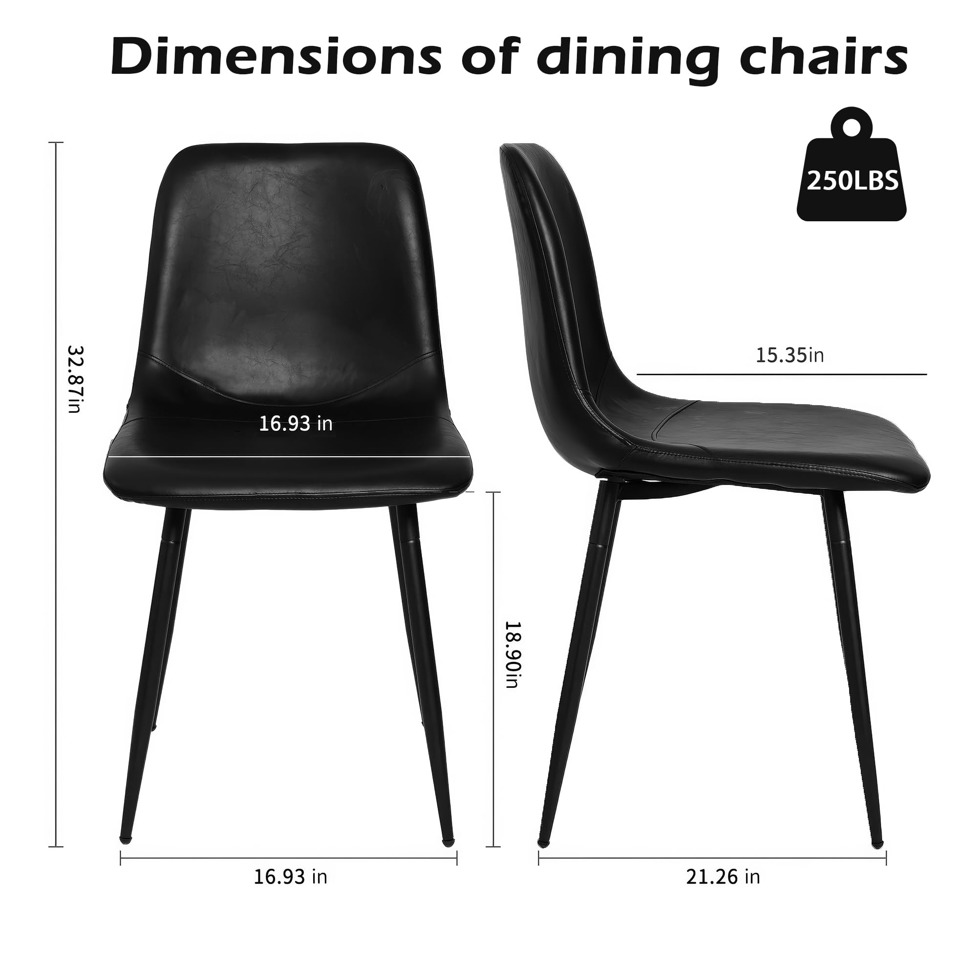 Set of 4 Black Faux Leather Dining Chairs - Modern Armless Upholstered Side Chairs with Soft Backrest & Sturdy Metal Legs for Kitchen, Dining Room, Living Room, Office or Meeting Room - Comfortable Seating for Home & Commercial Spaces