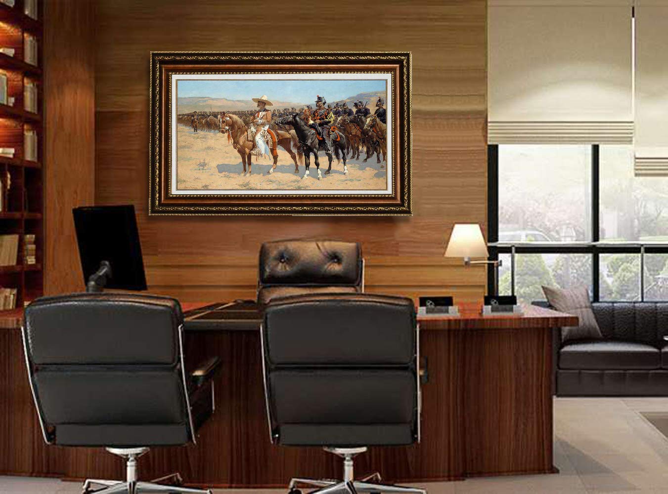 Frederic Remington The Mexican Major Oil Painting Reproduction - Giclee Wall Art Canvas Print Framed 30x22 Inches - Western Art Decor for Living Room, Office & Cowboy Theme