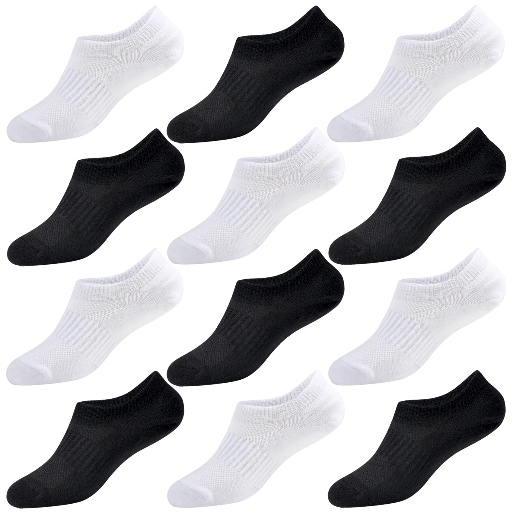 12 Pairs No Show Socks for Kids & Adults - Low Cut Cotton Non-Slip Invisible Socks for Girls, Boys, Youth - Perfect for School, Sports, and Everyday Wear