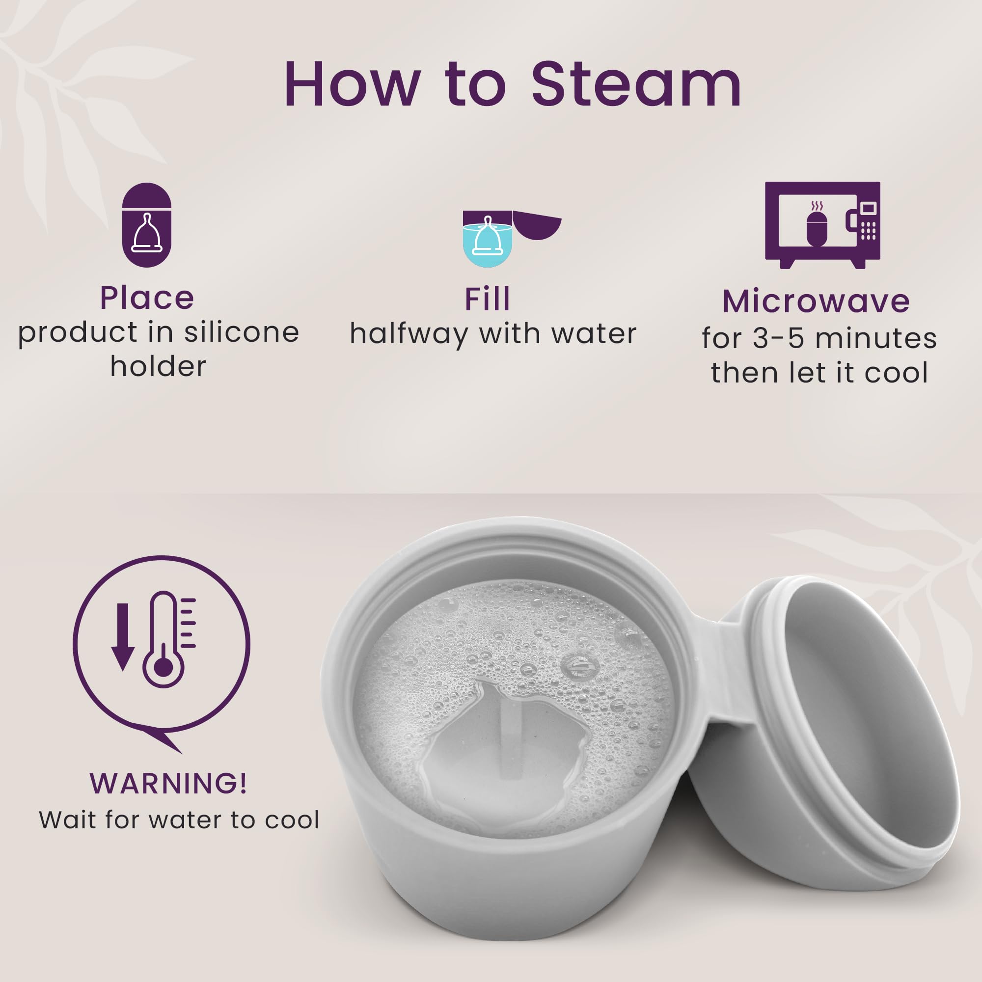 EcoBlossom Reusable Silicone Menstrual Cup Case & Sterilizer Holder - Portable Cleaning Container & Microwave Steamer for Disc or Cup - Hygienic Period Care Solution (White) | Perfect for Travel, Gym & Home Use