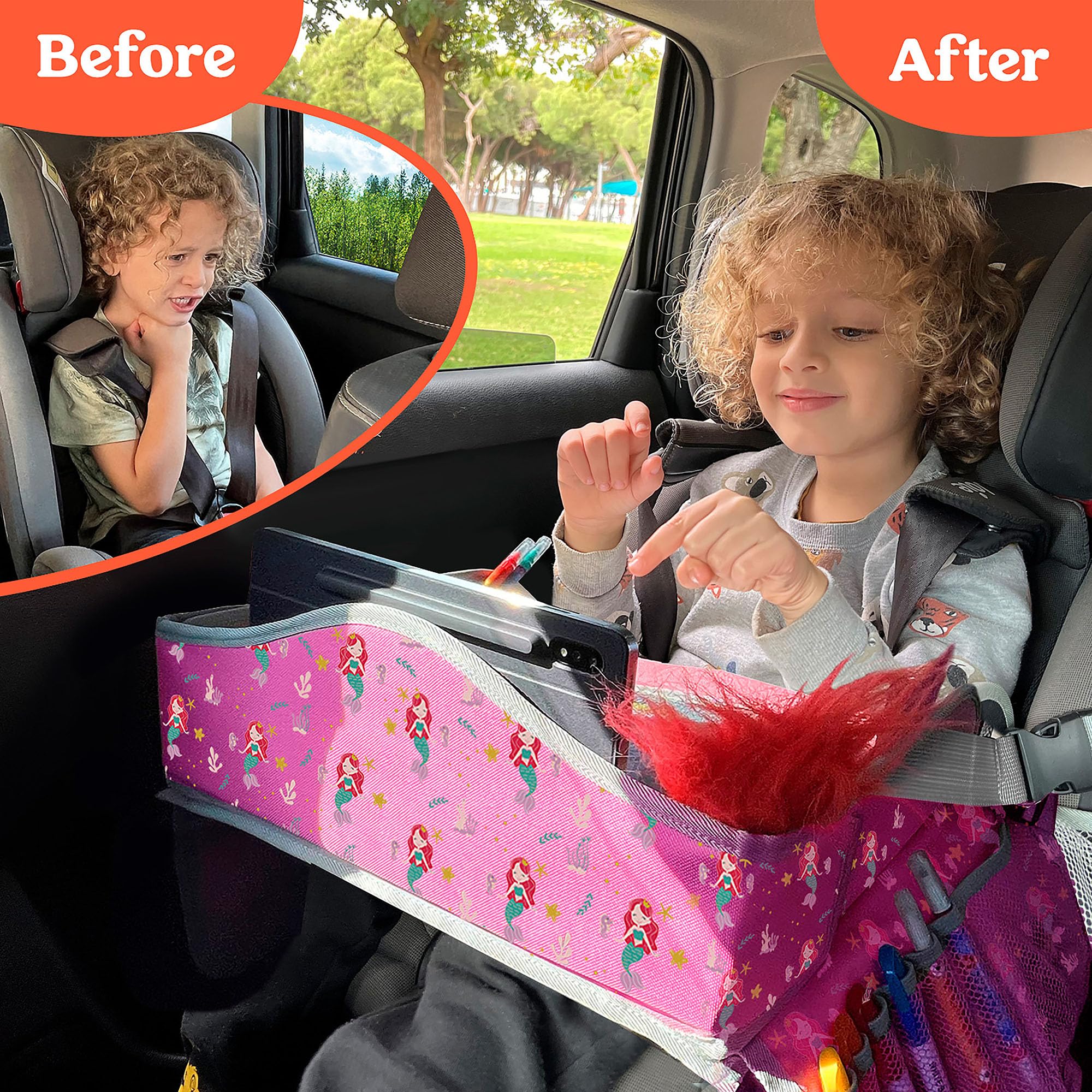 **PILLANI Kids Travel Tray for Car - Portable Car Seat Tray for Toddlers & Children, Road Trip Essentials with Storage, Airplane Lap Desk Organizer - Perfect for Snacks, Toys & Activities on Long Trips**