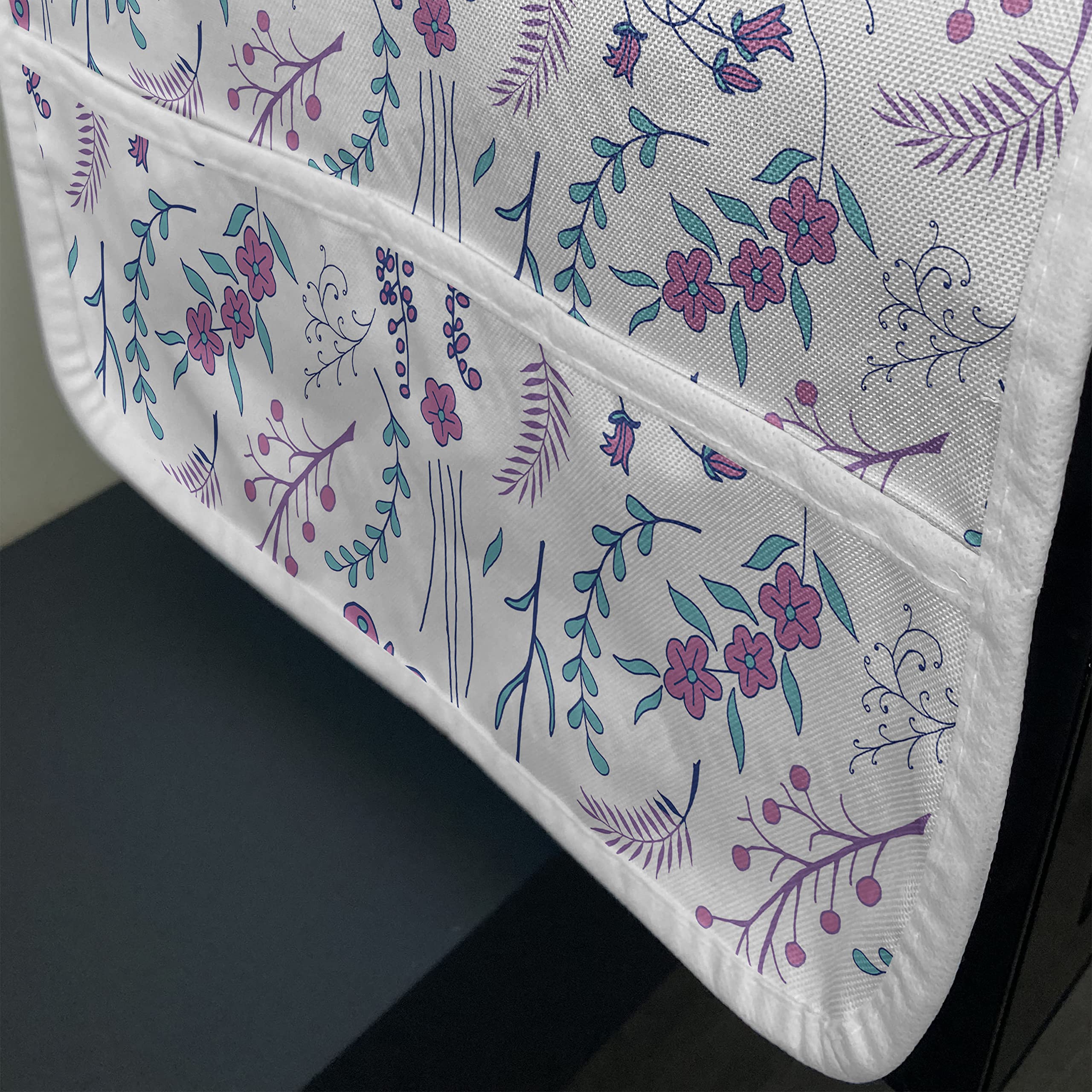 Ambesonne Spring Microwave Cover - Romantic Floral Design with Leaves & Butterflies, Waterproof Kitchen Organizer with Pockets, 36 x 12 Inches, Dark Turquoise Blue - Perfect for Spring Decor & Small Kitchen Storage