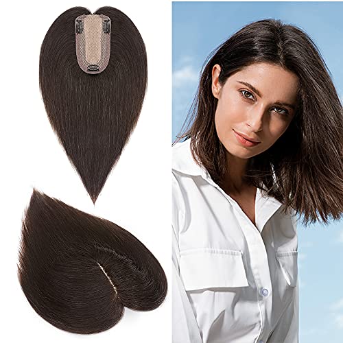 Clip in Human Hair Topper with Silk Base - Natural Looking Hairpiece for Thinning Hair - Perfect for Daily Wear, Special Occasions & Styling