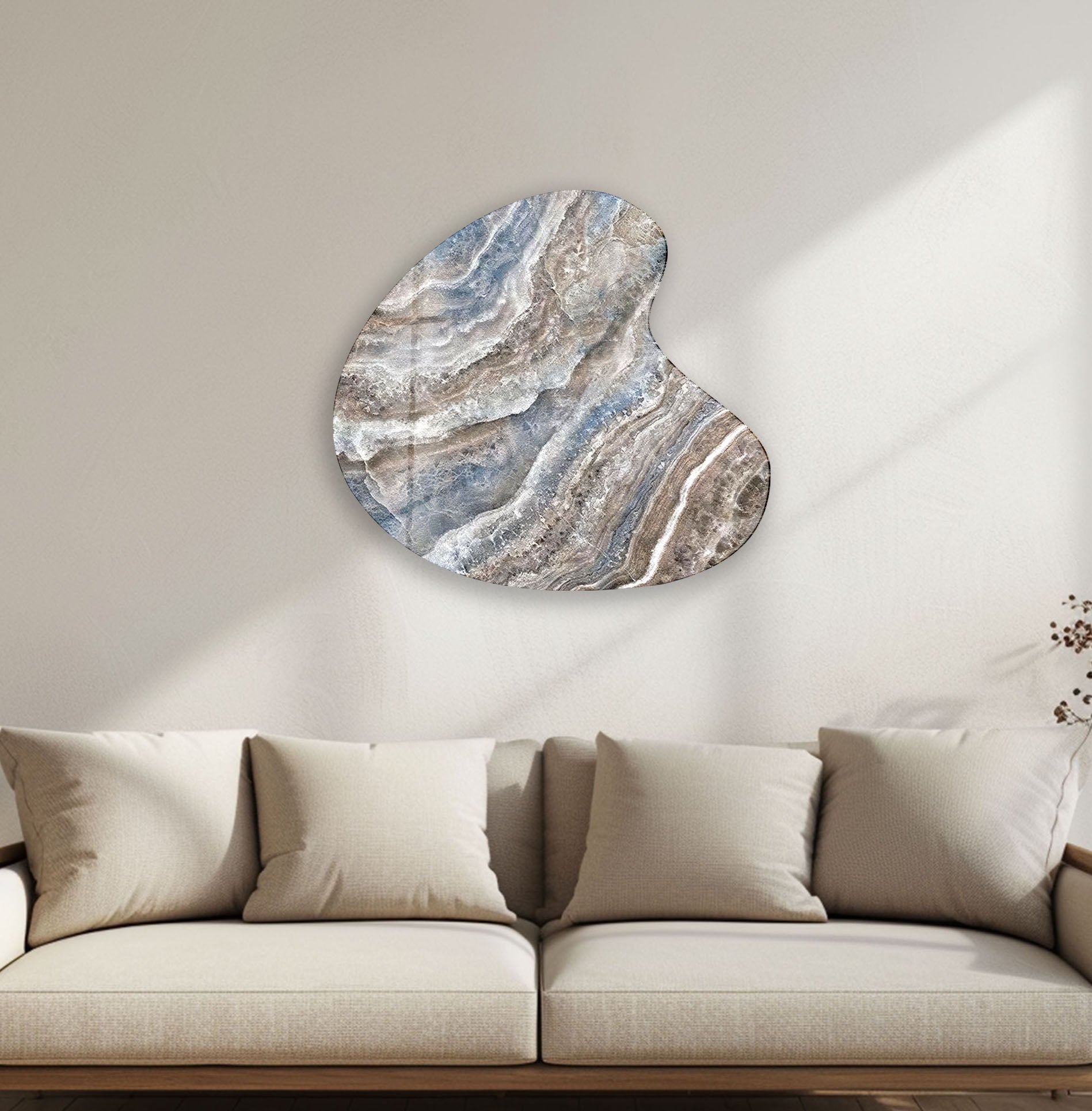 Blue Marble Decorative Irregular Glass Wall Art - Modern Abstract Home Decor for Living Room, Bedroom & Office - Handmade Unique Glass Mosaic Art Piece