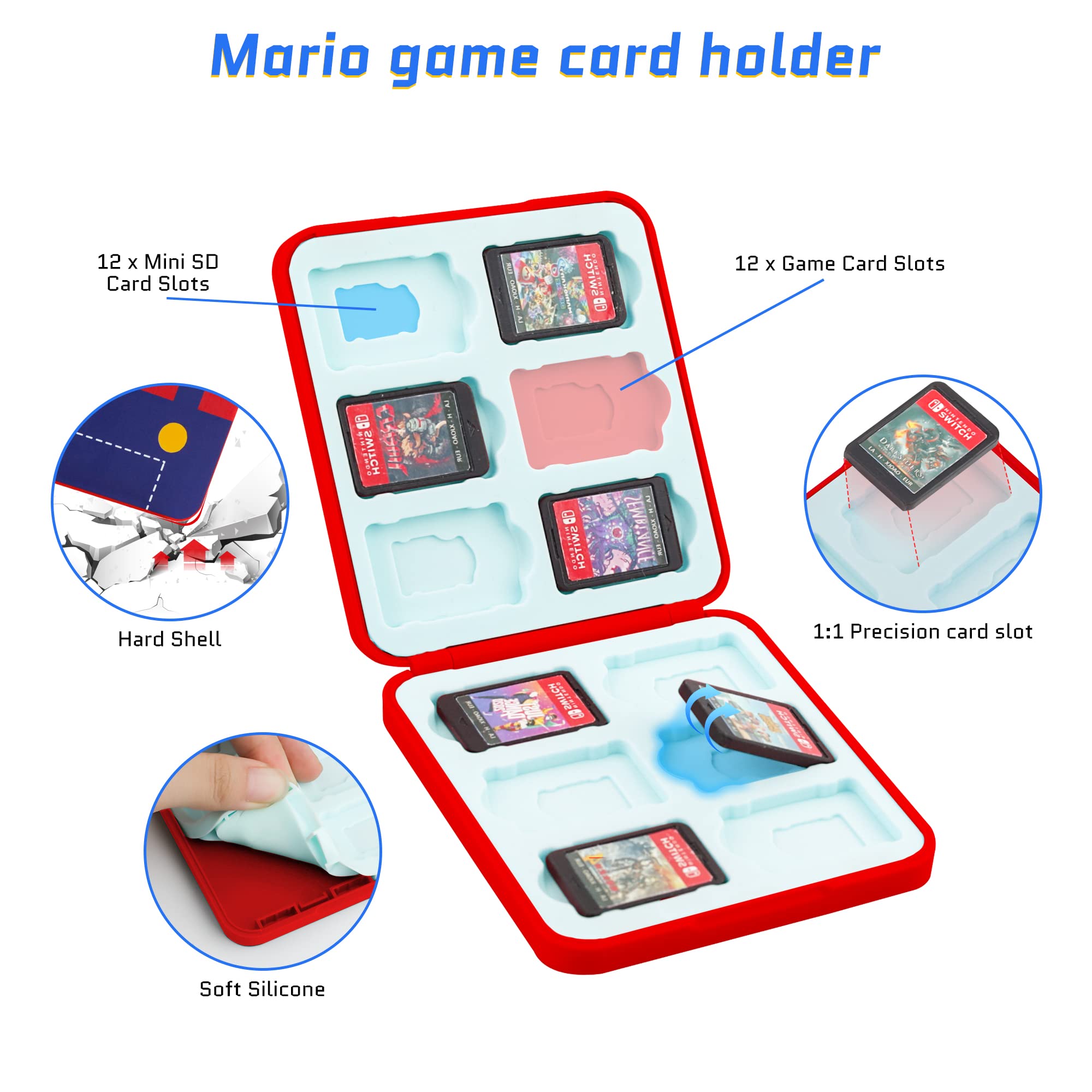 Cute Mario Switch Travel Bag for Nintendo Switch/OLED/Lite - Portable Crossbody Backpack with Game Case Holder & Thumb Caps - Perfect for Gaming On-The-Go