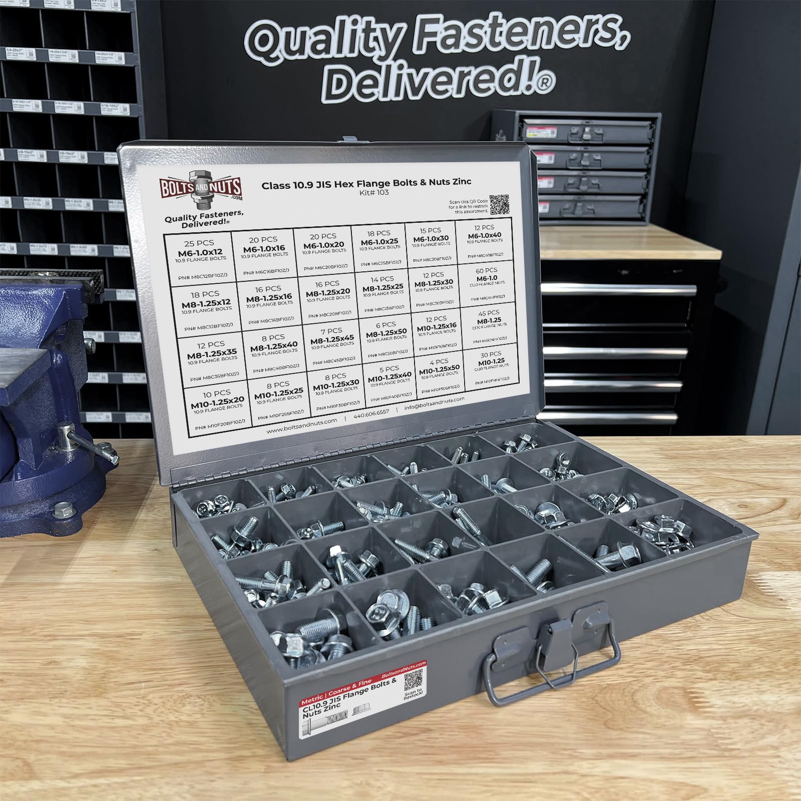 High-Strength Metric Class 10.9 JIS Hex Cap Flange Bolts & Nuts Kit - 402pc Heavy Duty Fastener Set for Automotive, Machinery & Construction Projects