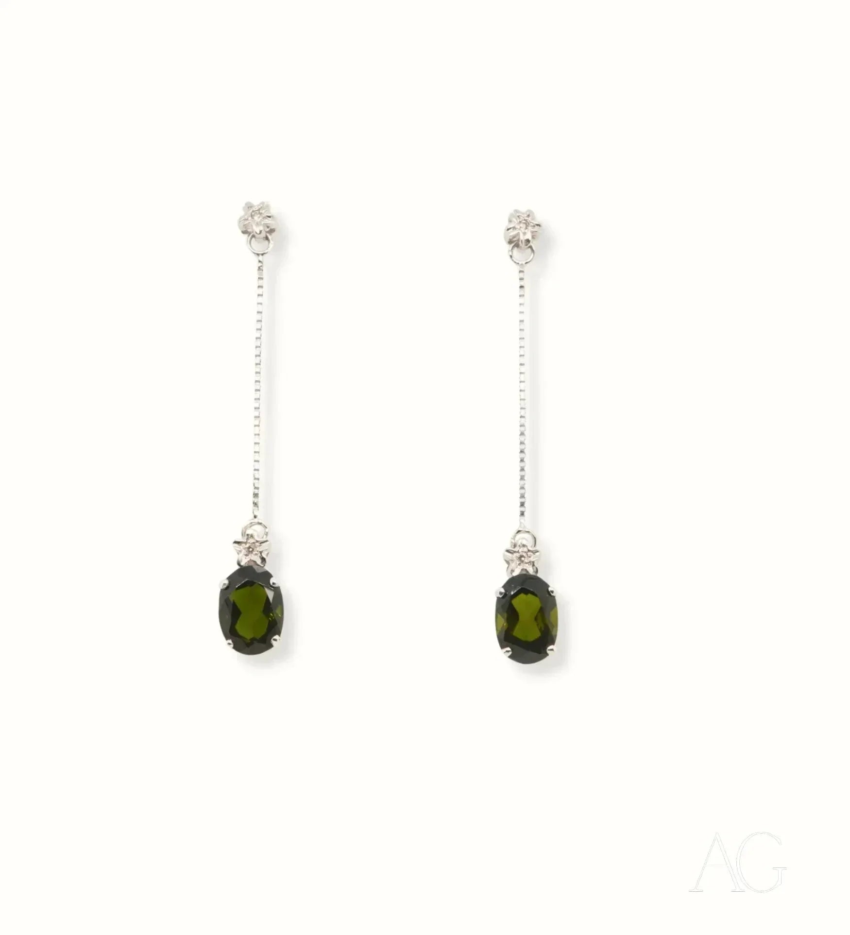 18k White Gold Green Tourmaline Earrings for Women - Elegant Gemstone Jewelry for Parties, Weddings & Special Occasions