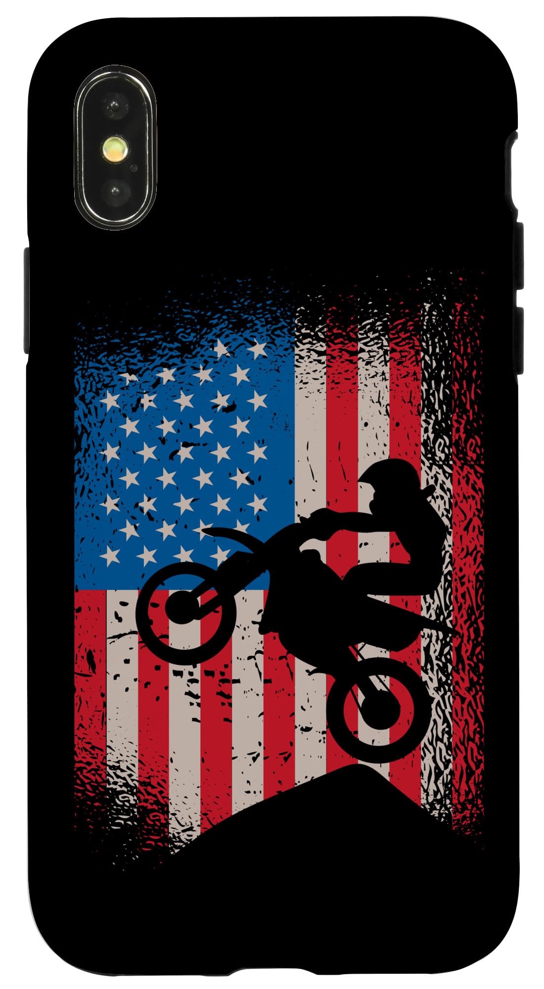 Patriotic American Flag iPhone X/XS Case - Dirt Bike Motocross Biker Design, Perfect for Outdoor Adventures & Motorcycle Enthusiasts