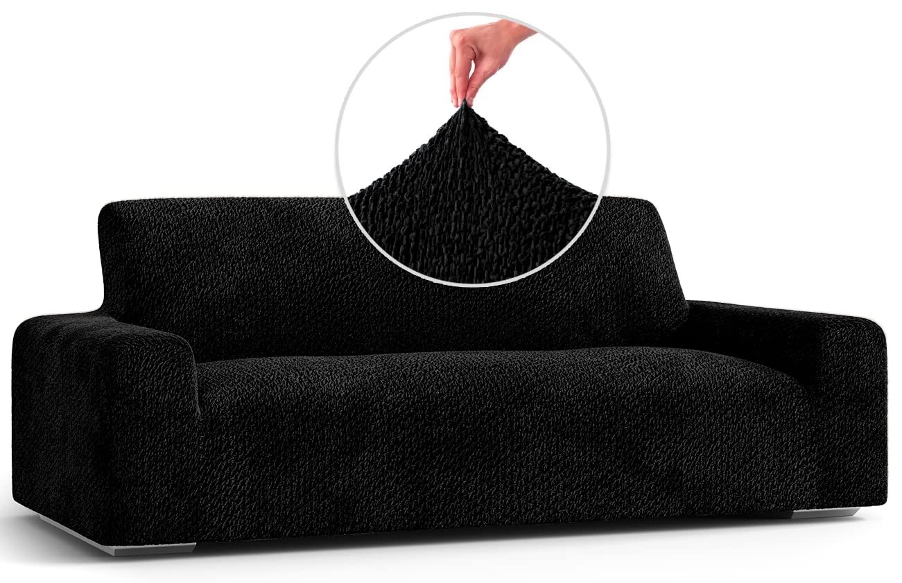 PAULATO BY GA.I.CO. Stretch Sofa Slipcover - Velvet Couch Cover for Pets - Soft Polyester Fabric Washable Sofa Protector - 1-Piece Form Fit Cushion Cover in Black | Perfect for Living Room, Family Room & Pet-Friendly Homes