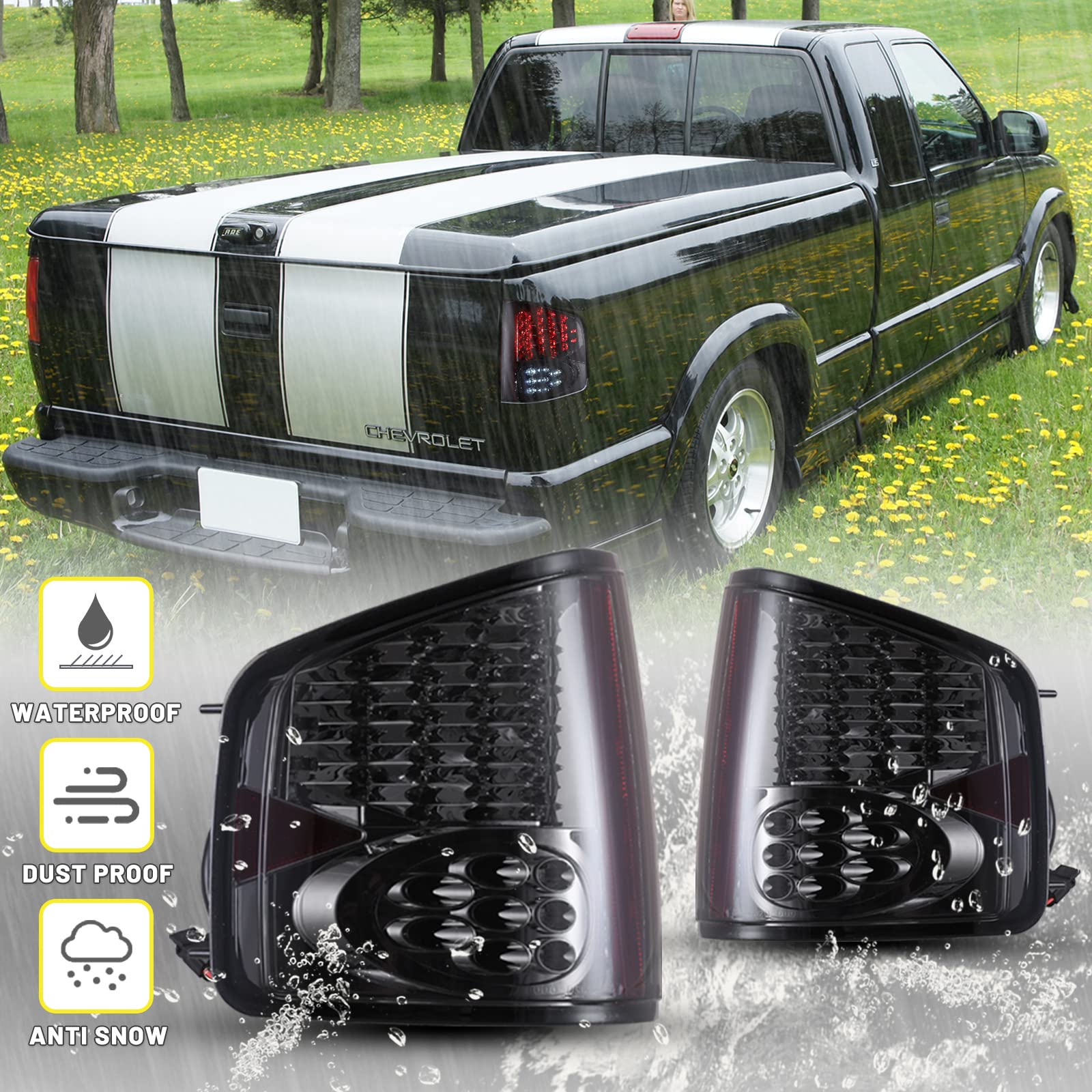 1994-2004 Chevy S10 LED Tail Lights Replacement Set - Compatible with Chevrolet GMC Sonoma & 1996-2000 Isuzu Hombre - Durable Rear Lamps for Driver & Passenger Side - Perfect for Night Driving & Enhanced Vehicle Safety