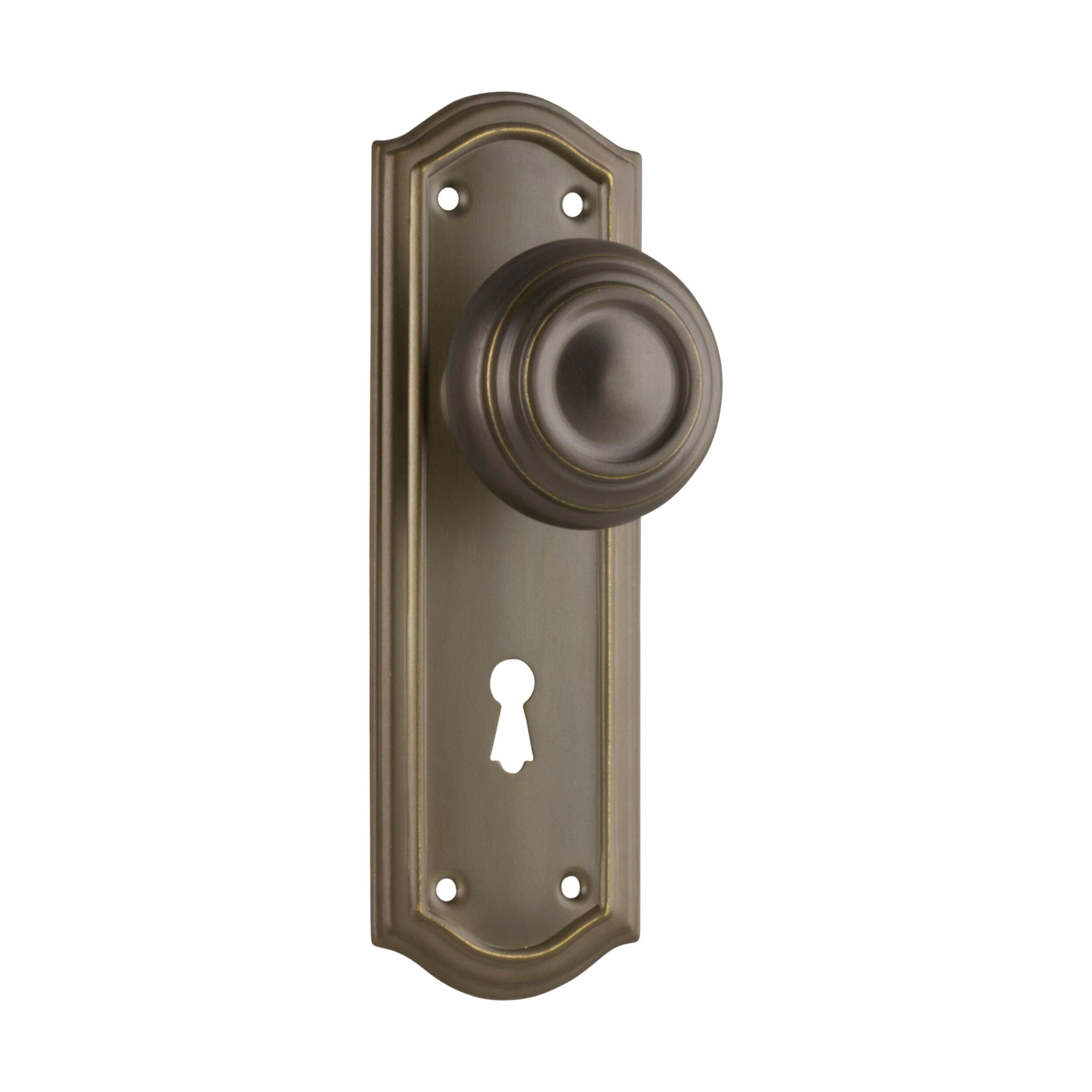 Antique Brass Door Knob with Kensington Lock - H175xP57xW58mm - Perfect for Vintage Home Decor & Cabinet Security