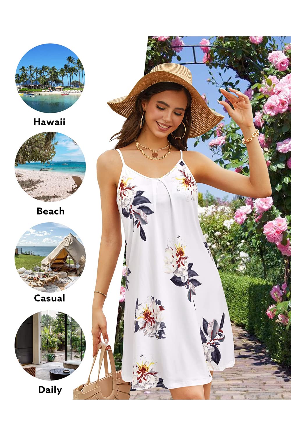 ULTRANICE Women's Floral V-Neck Spaghetti Strap Mini Sundress - Casual Swing Dress for Spring & Summer 2025 | Perfect for Beach Vacations, Pool Parties & Outdoor Dates
