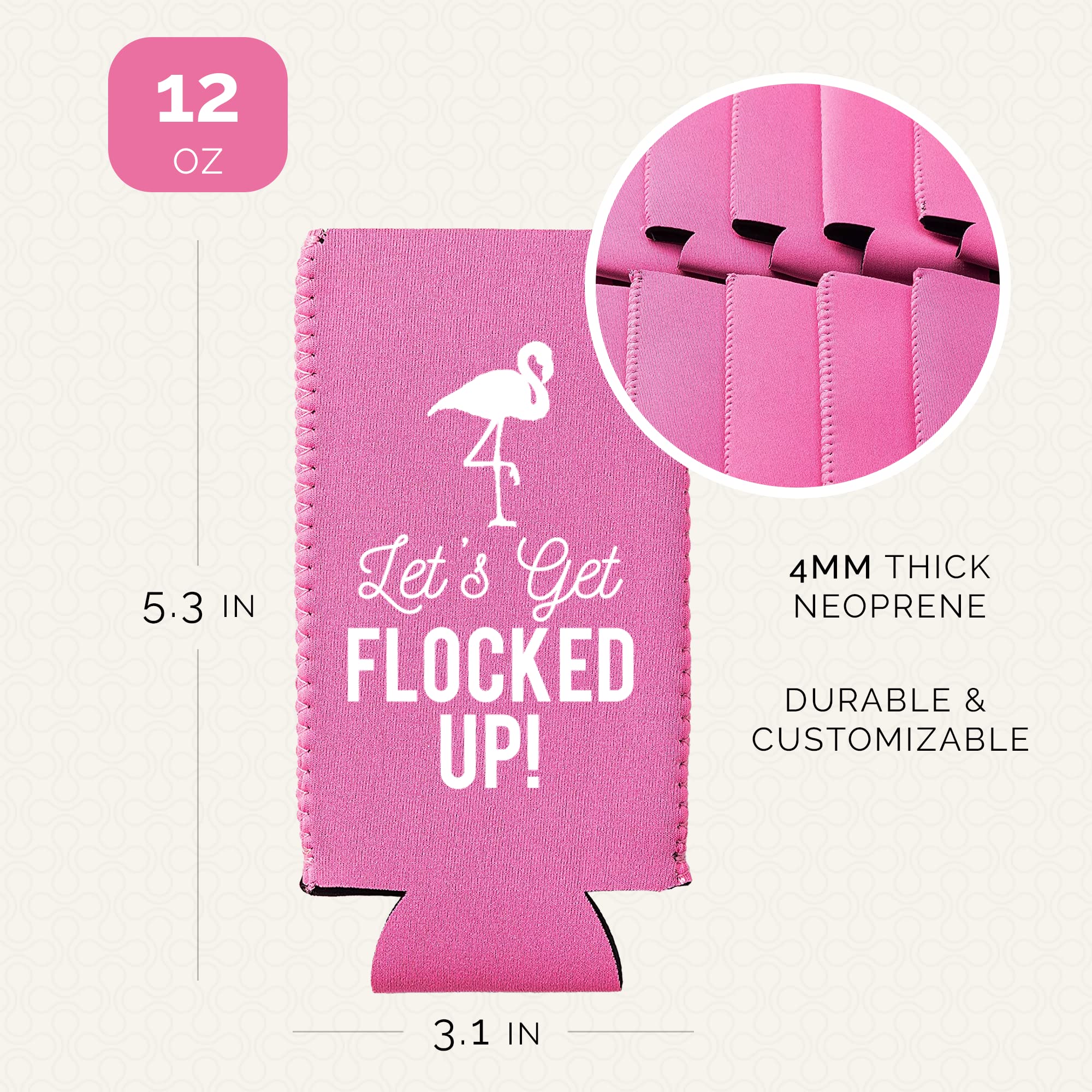 Set of 12 Slim Pink & White Flamingo Can Coolers - Perfect for Flamingo Themed Parties, Bachelorette Events & Bridal Showers - Keep Drinks Cold at Pool Parties & Summer Gatherings