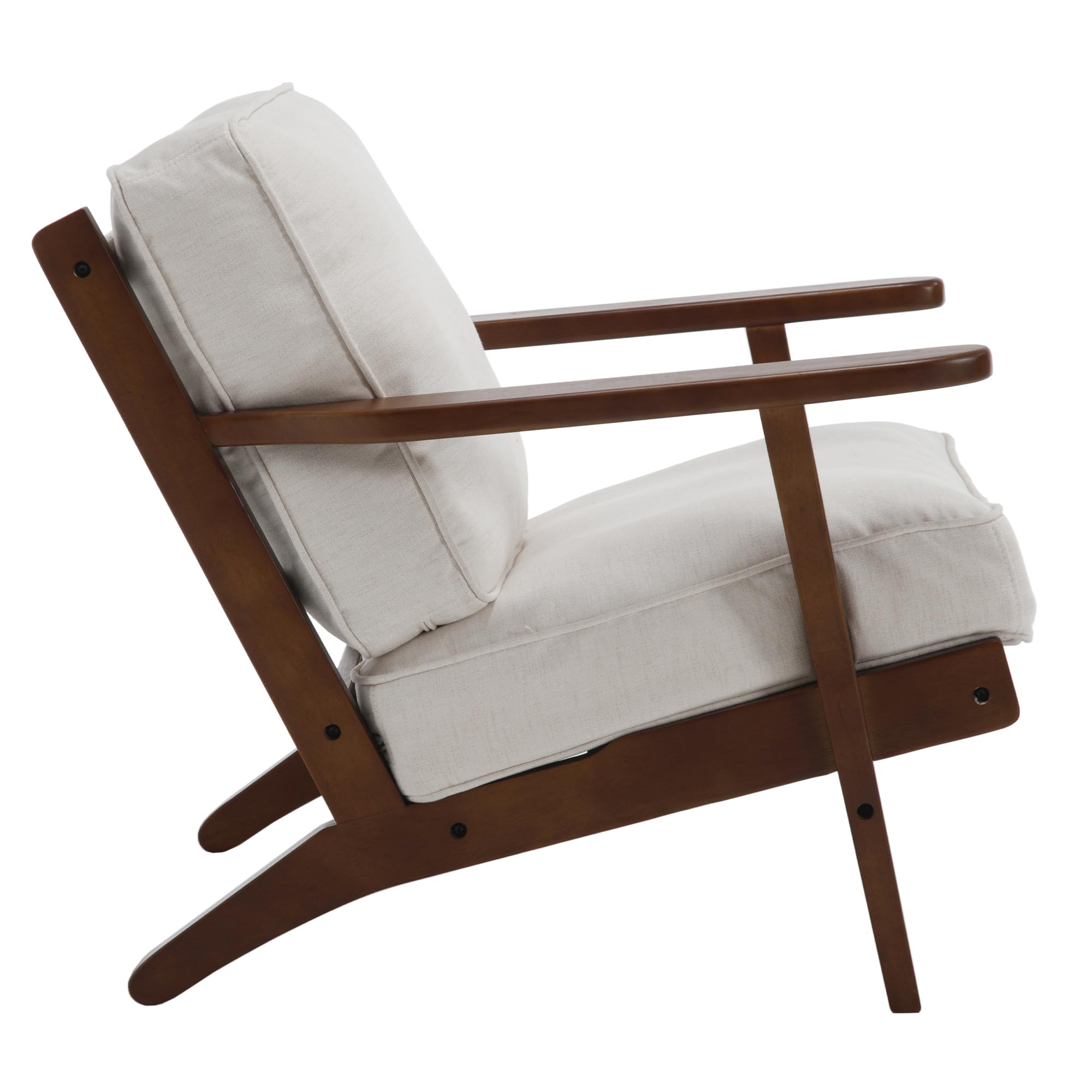 Mid-Century Modern Accent Chairs Set of 2 - Linen Upholstered Living Room Armchairs with Solid Wood Frame (Beige) - Perfect for Bedroom, Reading Nook & Lounge Relaxation