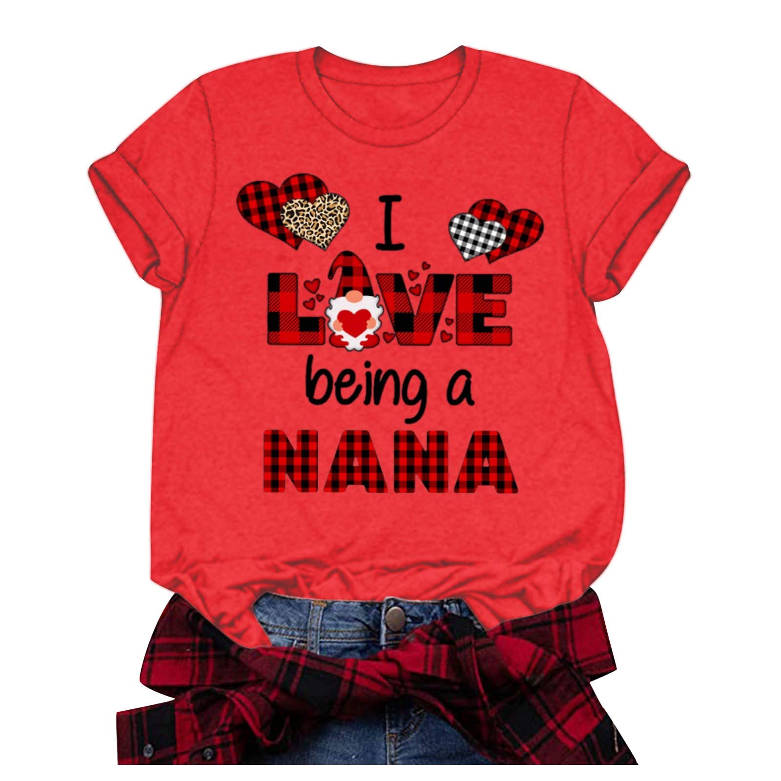 Valentine's Day Women's Graphic Tee - Heart Print Short Sleeve T-Shirt for Women | Cute Casual Blouse for Date Night, Girls' Night Out & Romantic Gifts