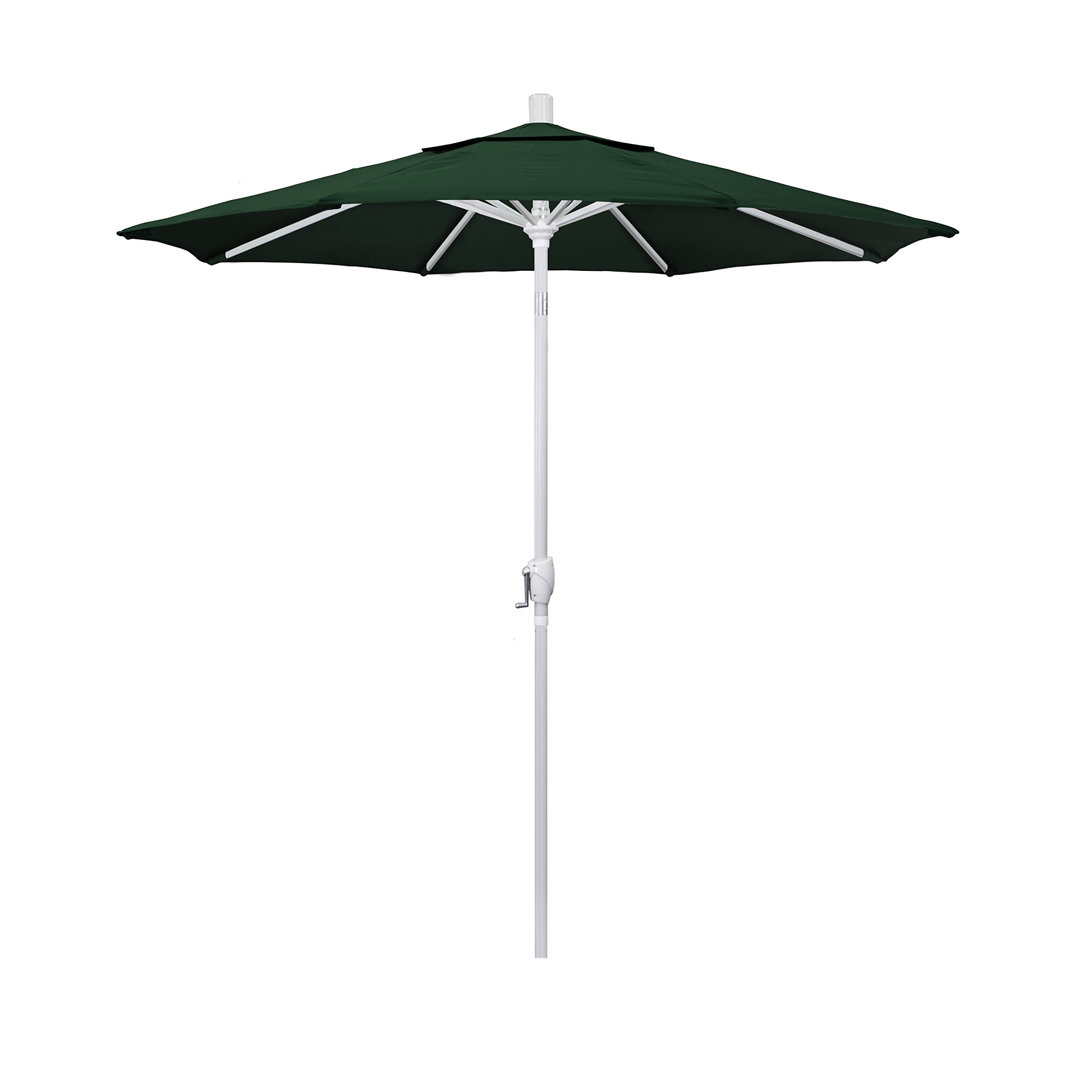 7.5' Round California Umbrella with Crank Lift & Push Button Tilt - Aluminum Market Umbrella with White Pole & Hunter Green Olefin Canopy - Perfect for Patio, Garden, Poolside and Outdoor Dining Areas