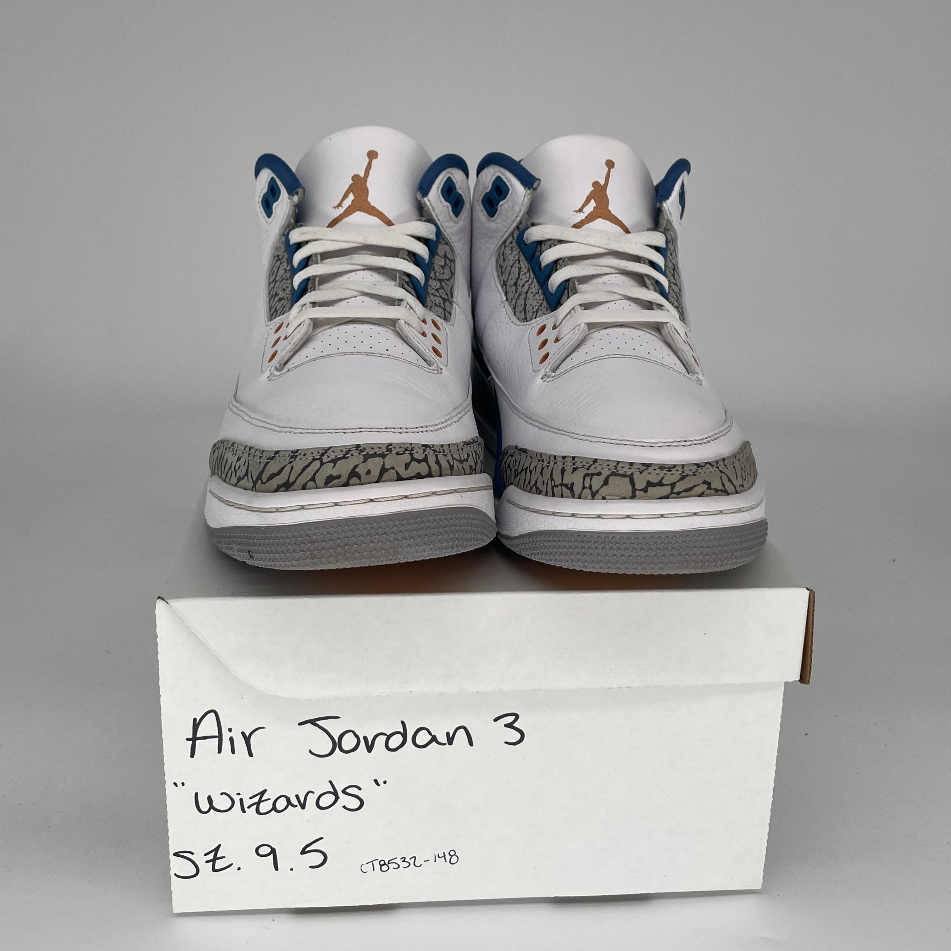 Original Air Jordan 3 Retro 'Wizards' Basketball Shoes - Men's Size 9.5 (CT8532-148) - Perfect for Streetwear & Sneaker Collectors