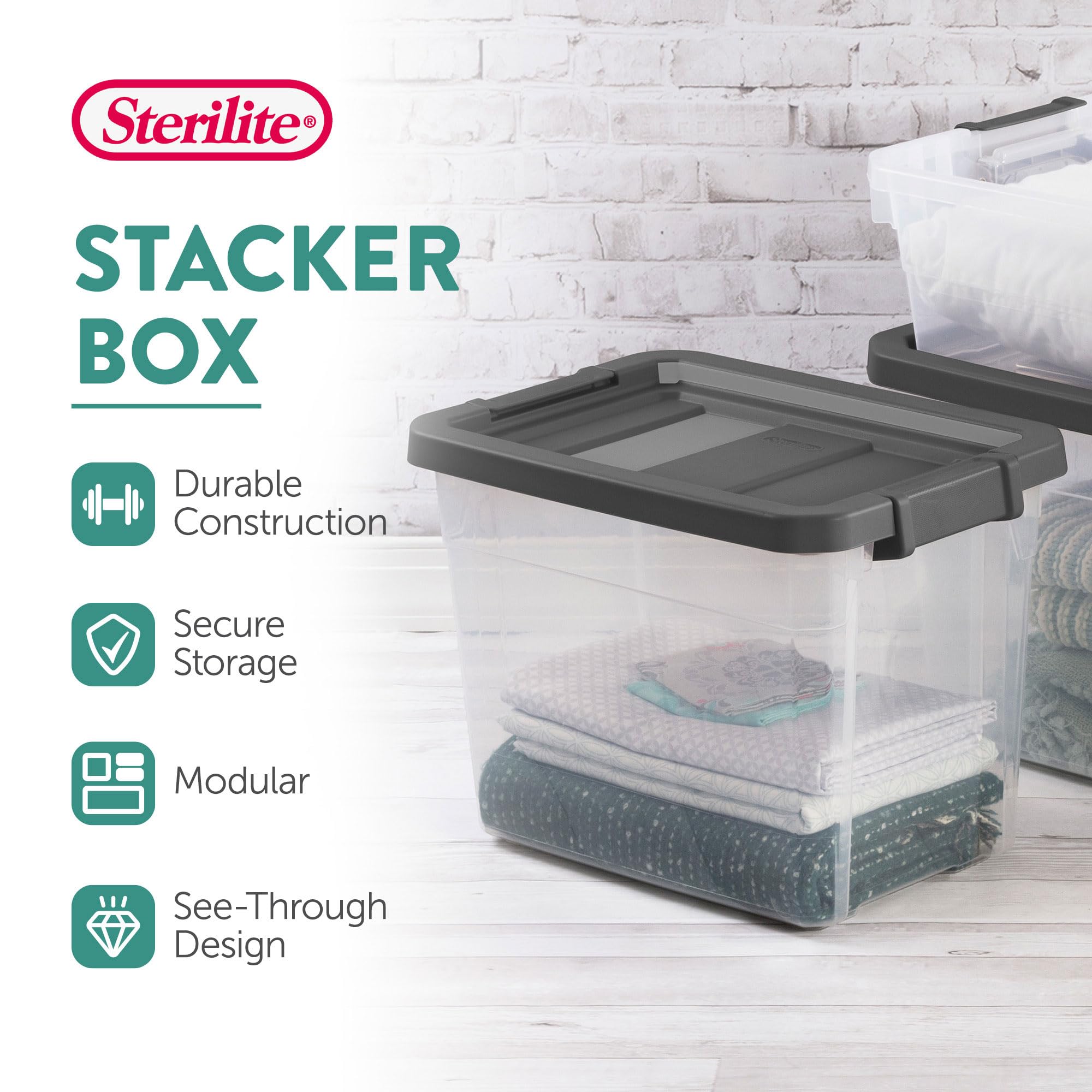 Sterilite 18-Pack 30 Quart Clear Plastic Storage Bins with Secure Latching Lids - Modular Stackable Organizer for Home, Office & Garage Storage Solutions - Perfect for Clothes, Toys, Seasonal Decor & More