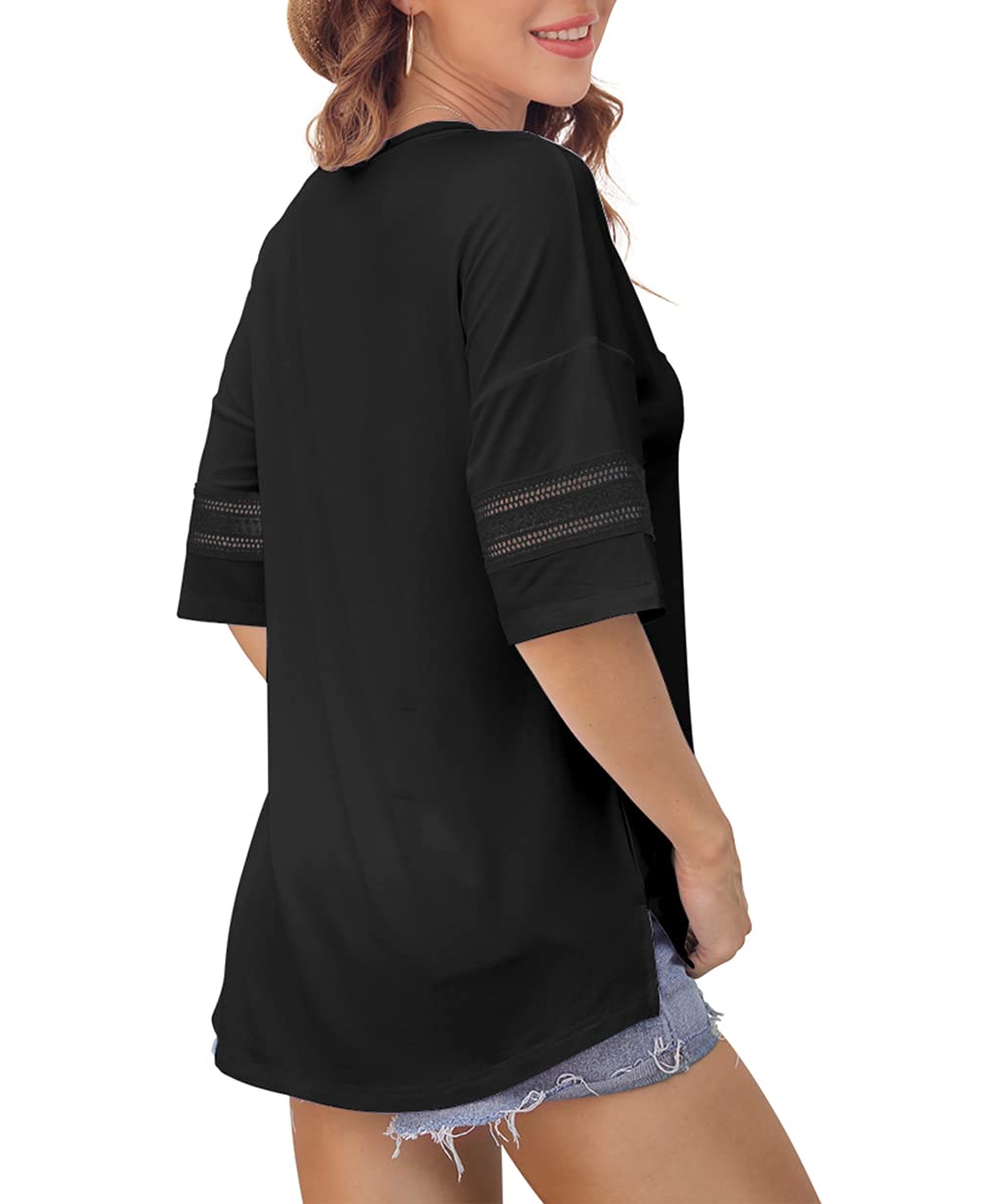 Feiersi Women's 3/4 Sleeve V-Neck Casual T-Shirt - Soft Breathable Tunic Top for Everyday Wear, Work & Outfits