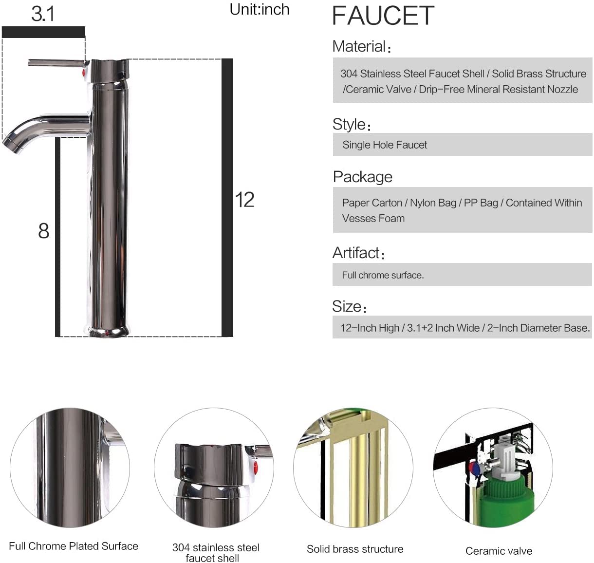ARTETHYS 24 Inch Traditional Bathroom Vanity Set with Tempered Glass Vessel Sink, MDF Cabinet & Faucet - Complete Bathroom Sink Combo with Pop-up Drain for Modern Home Decor | Perfect for Small Bathrooms, Powder Rooms & Guest Suites