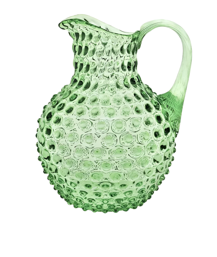Vintage Light Green Round Hobnail Glass Jug - Perfect for Farmhouse Decor, Rustic Weddings & Floral Arrangements