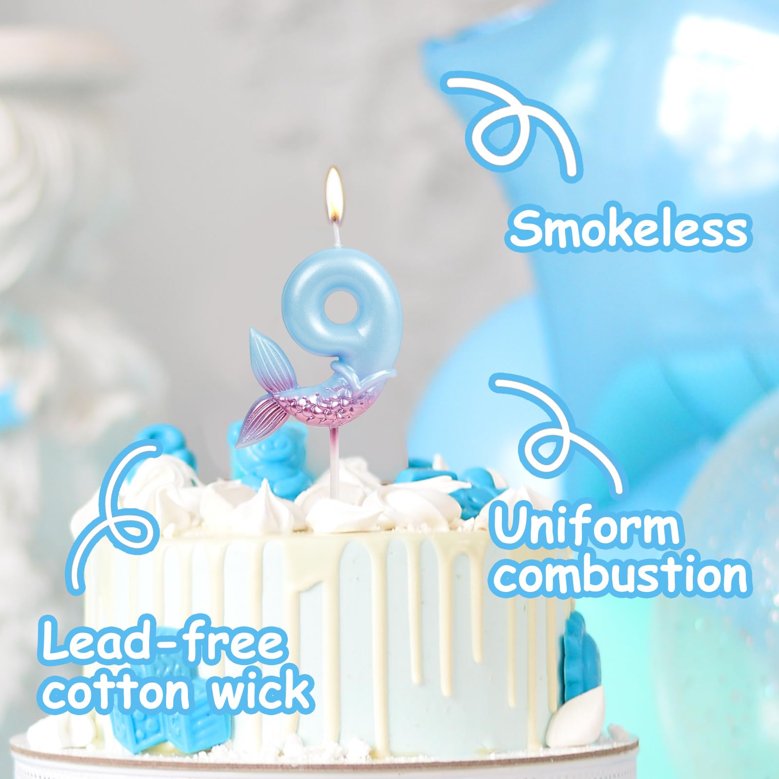 6th Birthday Candles - Mermaid Themed Blue & Purple Number 6 Cake Candles for Girls | Perfect for Birthday Cakes, Cupcakes, and Mermaid Party Decorations