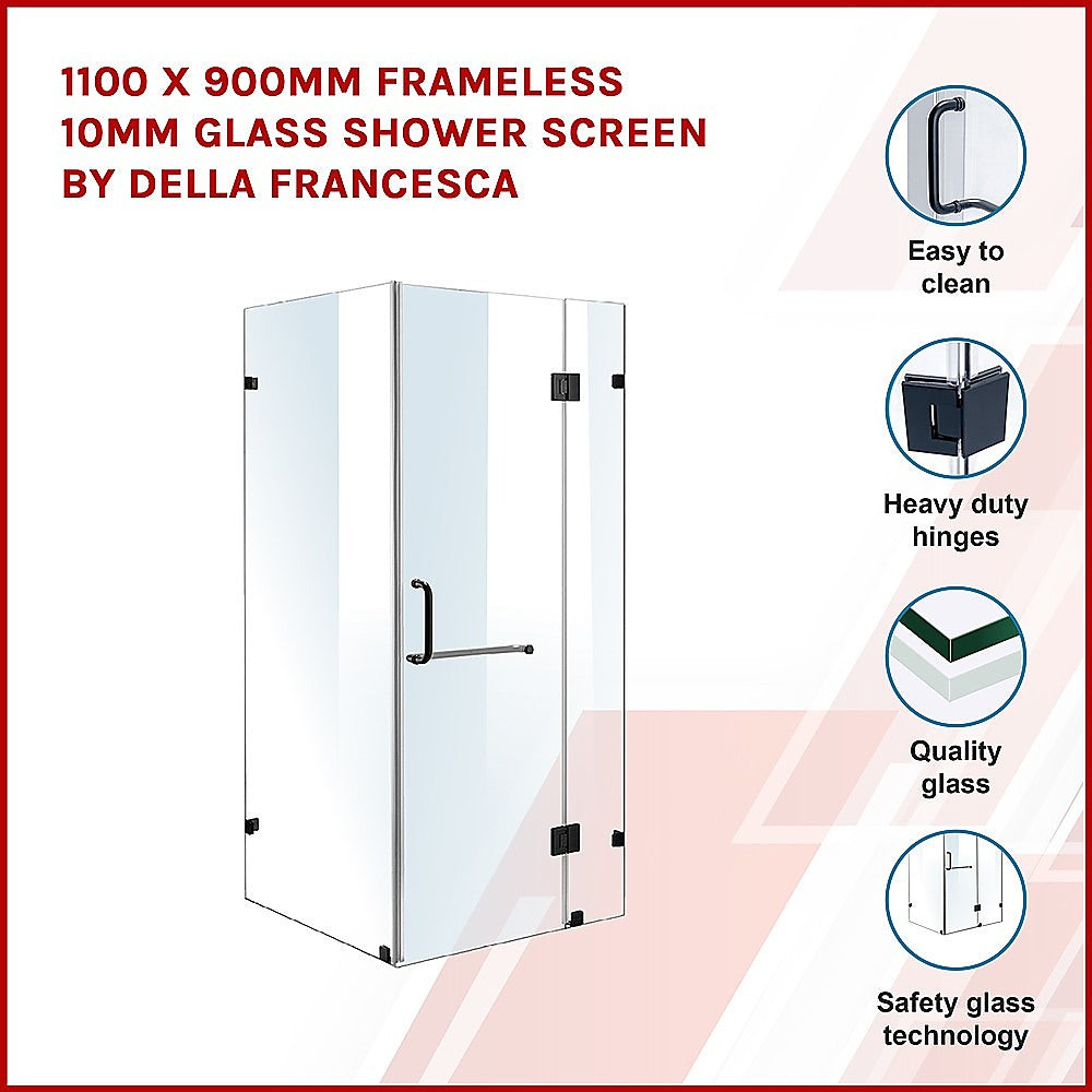 10mm Frameless Glass Shower Screen 1100 x 900mm - Modern Bathroom Enclosure by Della Francesca | Perfect for Walk-in Showers and Bathroom Renovations