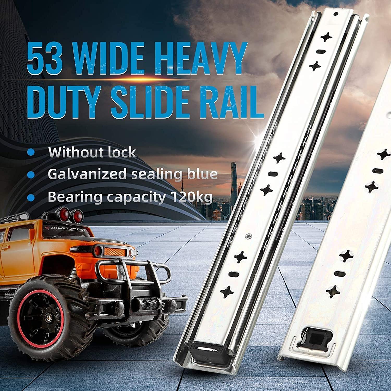 Heavy Duty Drawer Slides with Lock - 120kg Bearing Capacity, 3-Section Soft Close Full Extension Ball Bearing Side Mount Drawer Runners (14inch/355.6mm, 1-Pair) - Perfect for Kitchen Cabinets, Office Furniture & Tool Storage