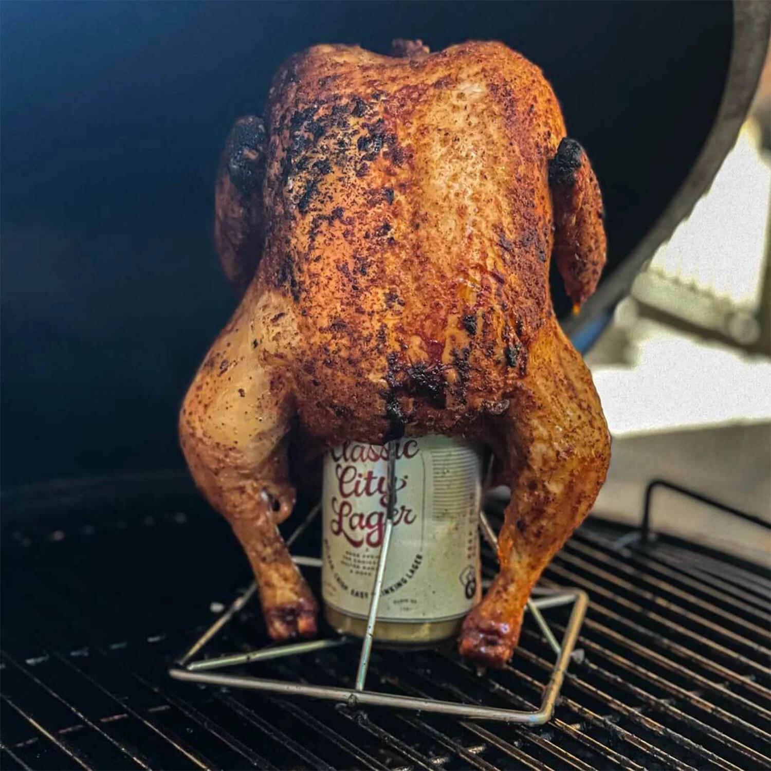 Big Green Egg Folding Beer Can Chicken Roaster - Premium Stainless Steel Grill Accessory for Perfectly Juicy Chicken | Outdoor BBQ, Backyard Grilling & Camping Cooking Essential