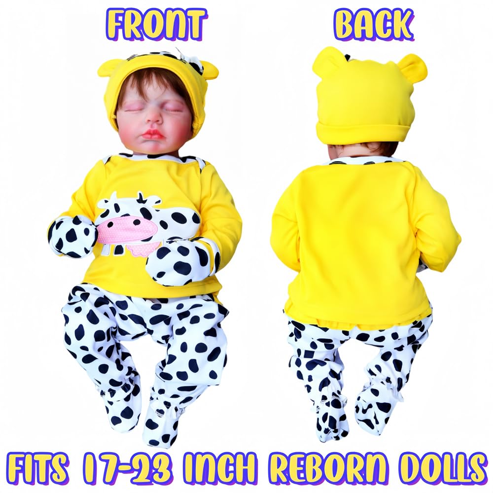 5pcs Yellow Cow Outfit Set for 17-23 Inch Reborn Baby Dolls - Newborn Doll Clothes & Accessories for Boys & Girls | Perfect for Photography, Collecting & Gift Giving