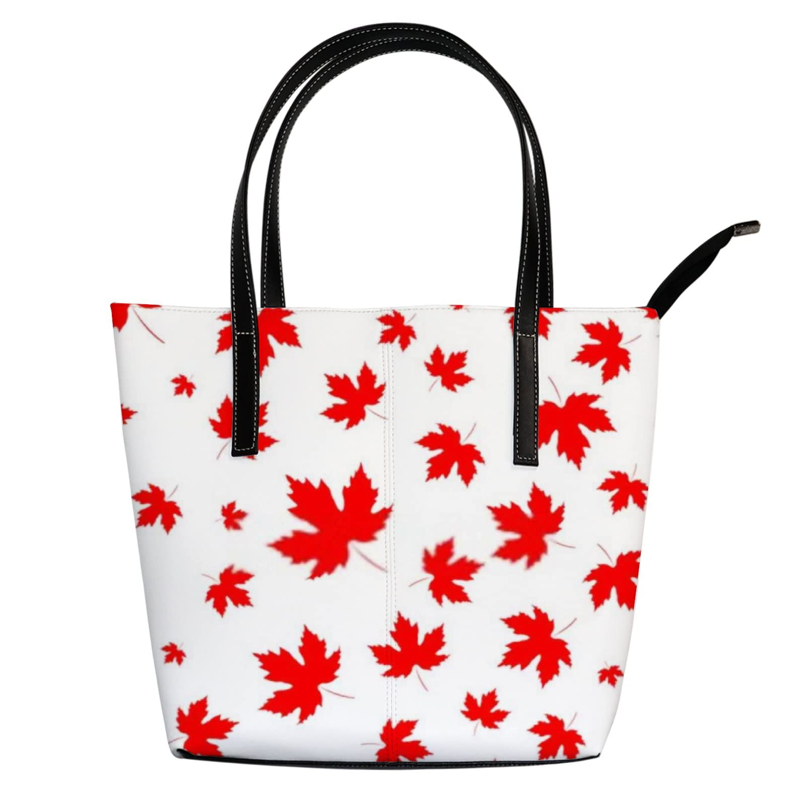 Vintage Red Maple Leaves Leather Tote Bag for Women - Stylish Crossbody Handbag with Zipper - Perfect for Work, Travel & Daily Use