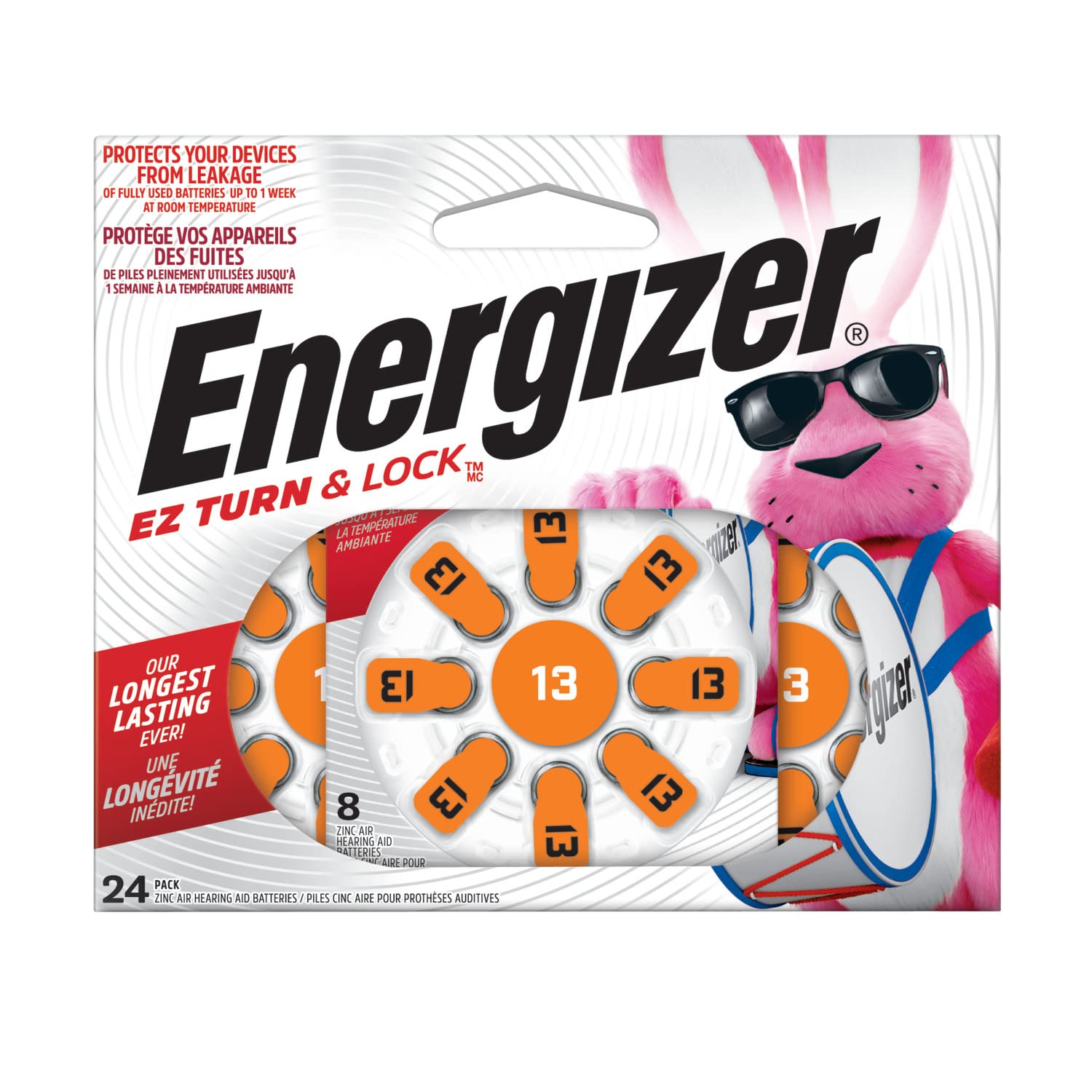 Energizer AZ13DP-24 EZ Turn and Lock Hearing Aid Size 13 Batteries (24-Pack) - Long-Lasting Power for Hearing Devices, Watches & Medical Equipment