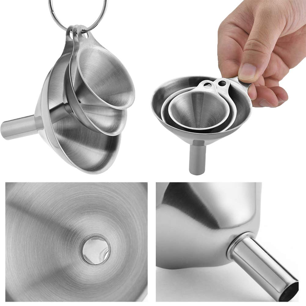 Premium Stainless Steel Funnel Set of 3 - Large & Small Food Grade Metal Kitchen Funnels for Essential Oils, Liquids, Bottles & Cooking | Durable & Easy Clean for Home, Lab & DIY Projects