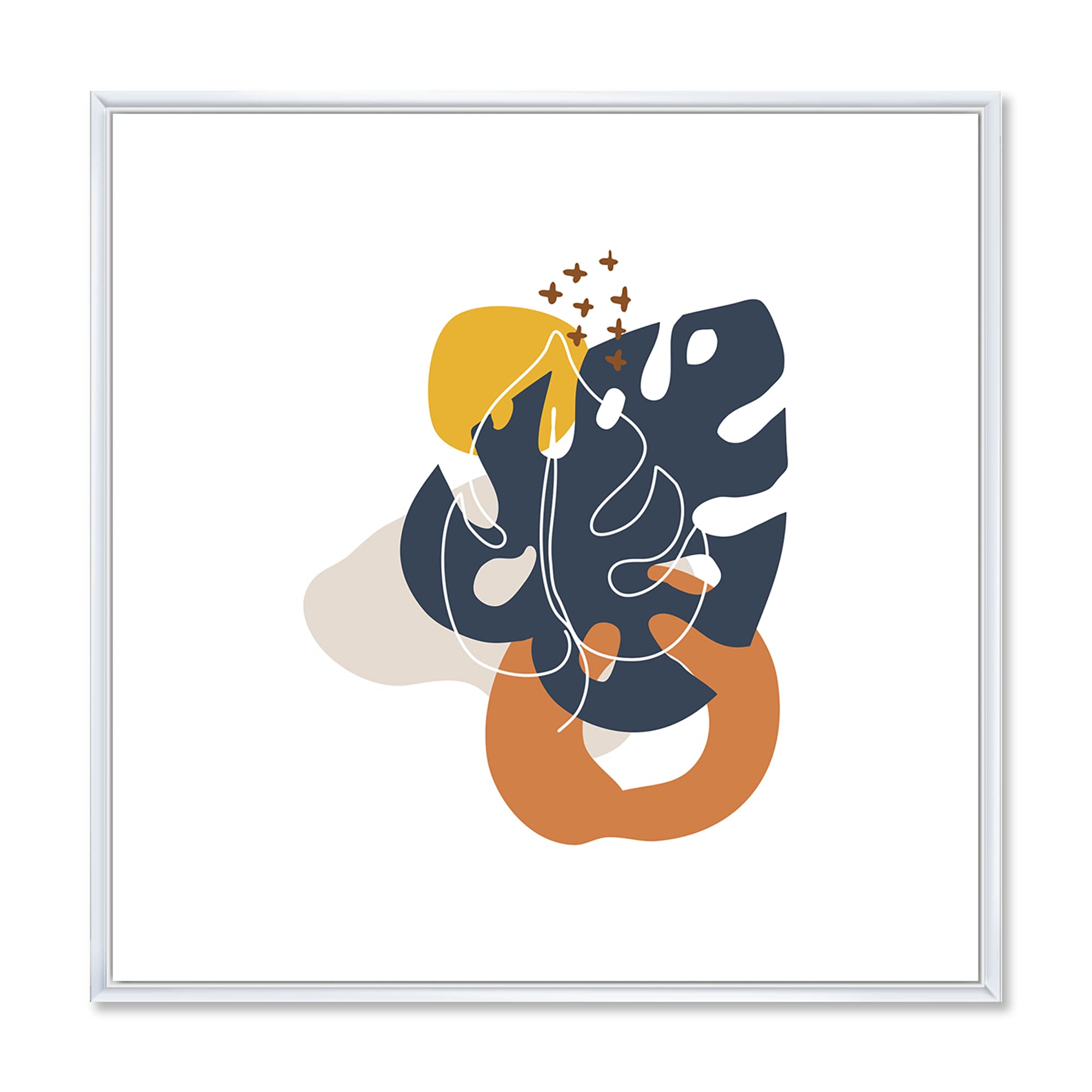Abstract Flowers on Minimal Shapes IX - Modern Framed Canvas Wall Art Print for Living Room & Bedroom Decor