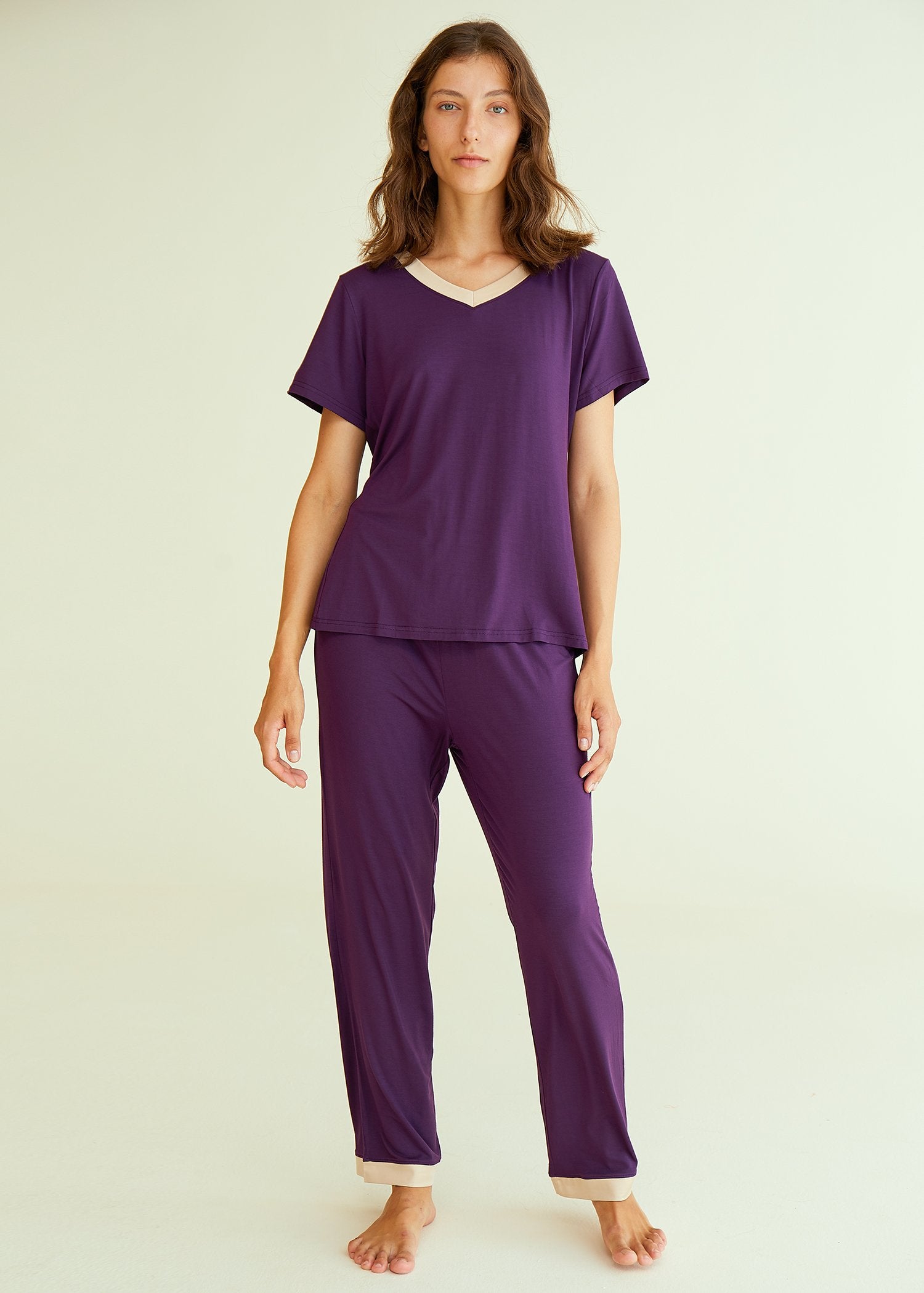 Women's Bamboo Sleepwear Set - Soft Short Sleeve Top & Comfortable Pants Pajamas for Lounge & Nightwear | Eco-Friendly Bamboo Fabric for All-Season Comfort