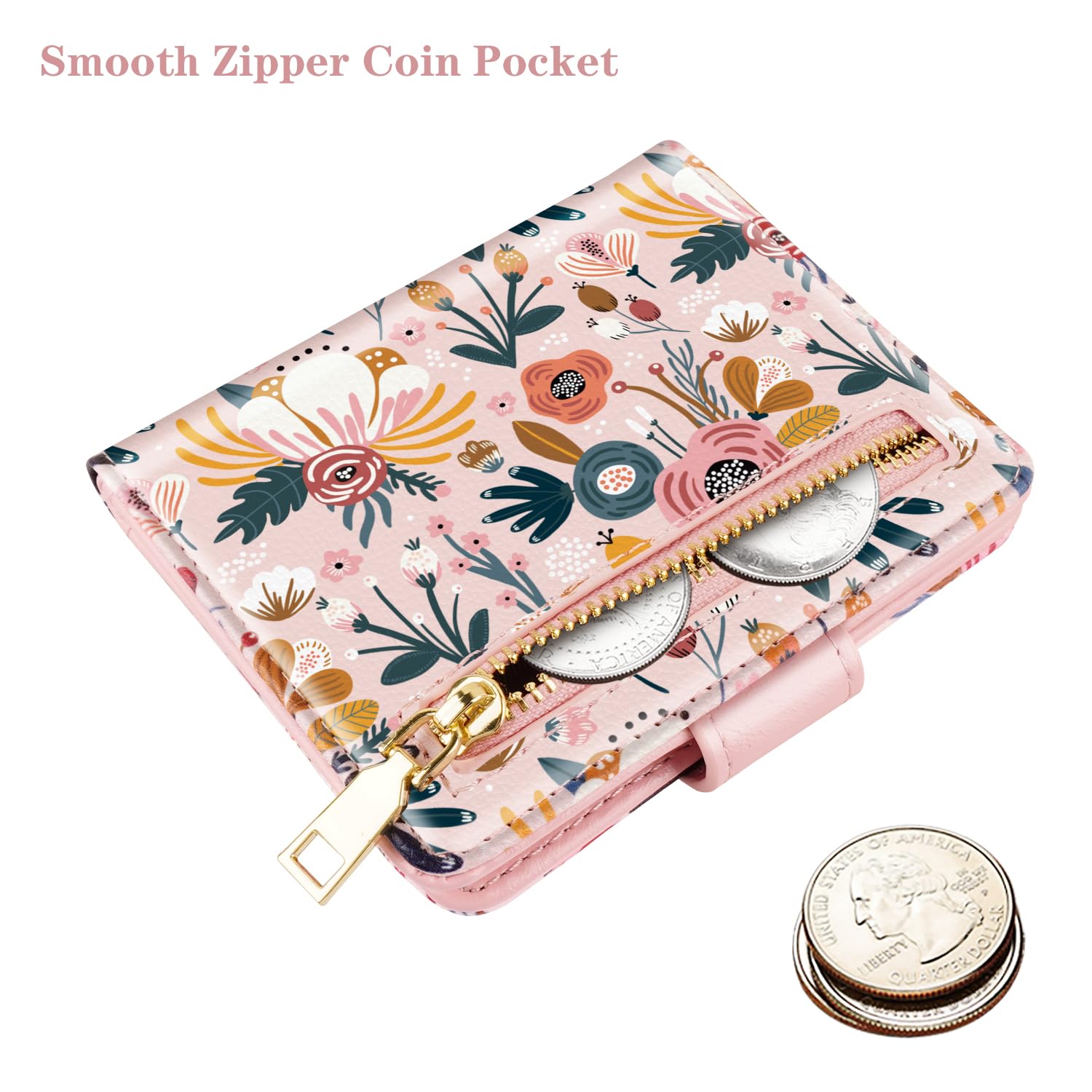 Slim RFID Blocking Bifold Wallet for Women - Small Cute Credit Card Holder with Pink Floral Design | Perfect for Everyday Use, Travel & Gift Giving