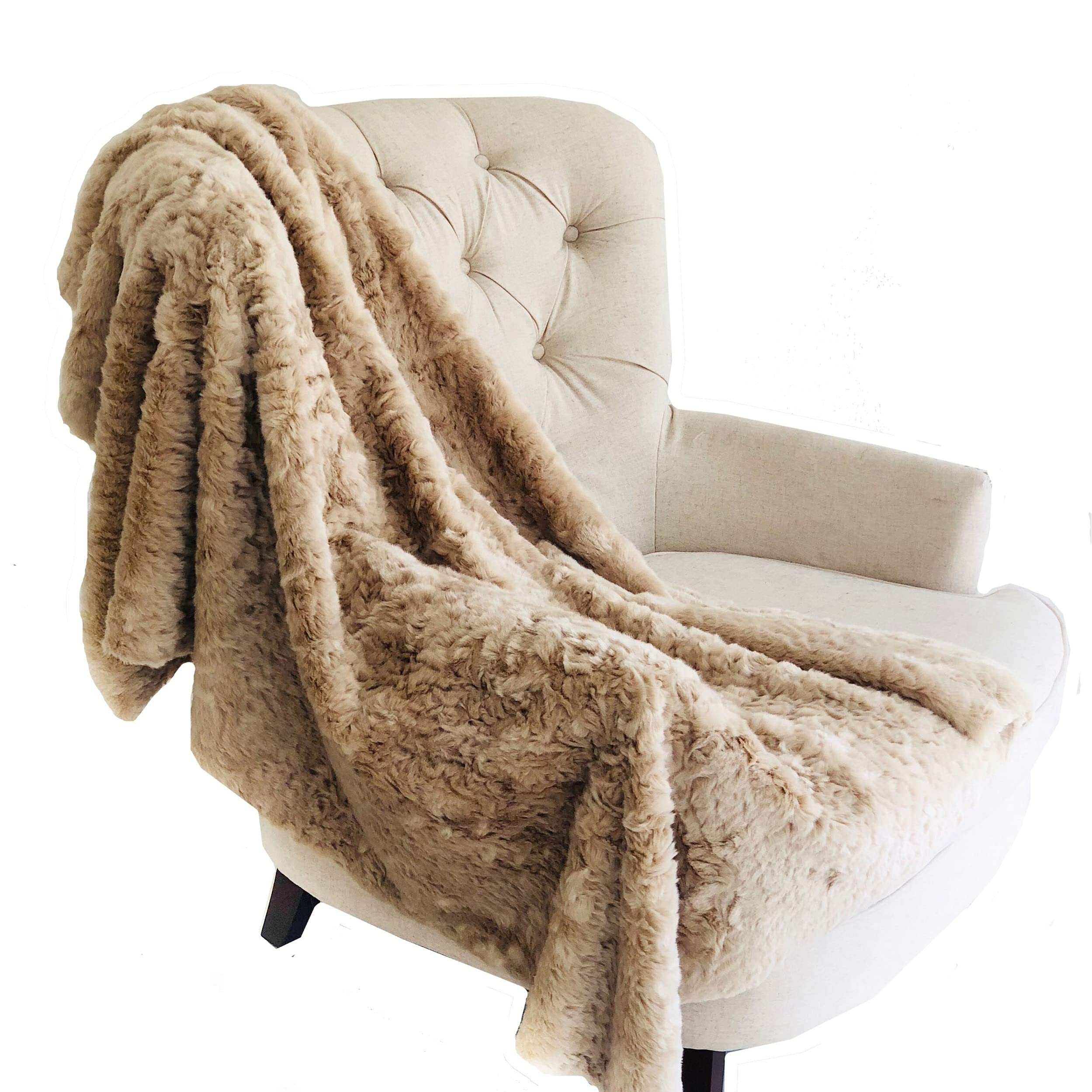 Luxury Champagne Persian Chilla Faux Fur Throw Blanket 60