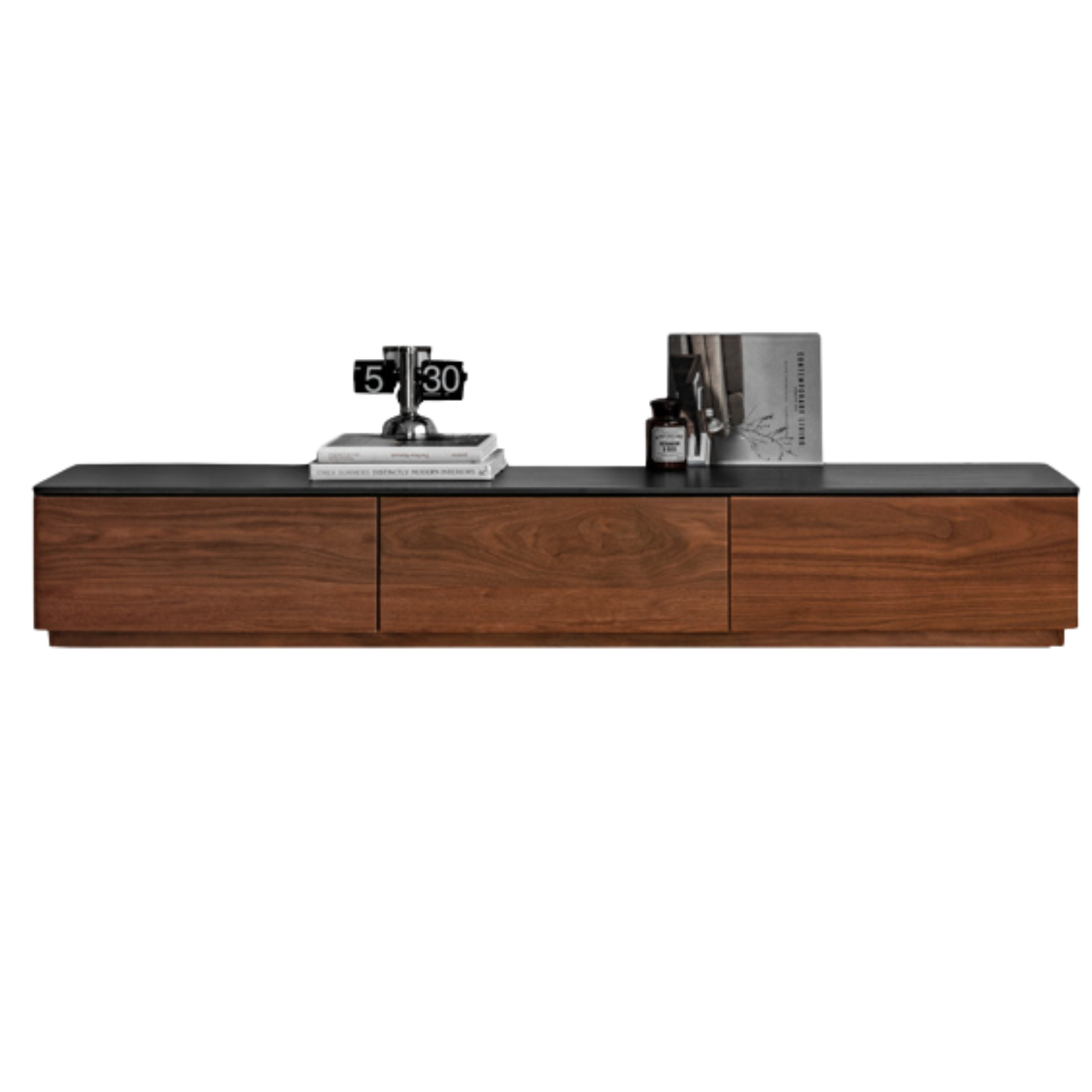 Black Walnut Solid Wood TV Stand with Rock Slab - Rustic Modern Entertainment Center for Living Room, Bedroom & Home Theater