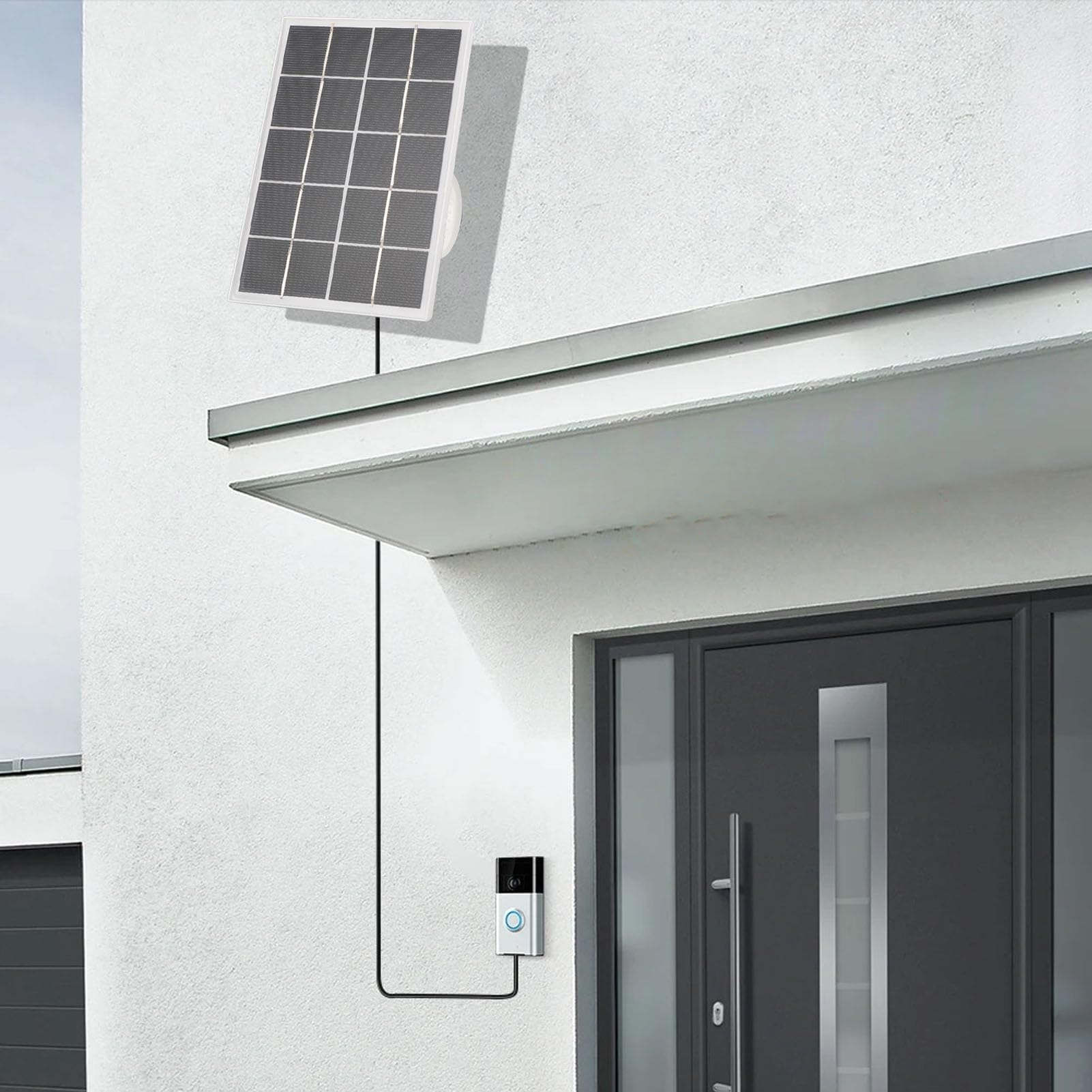 ASHATA 3W Solar Panel for Security Camera - 5V Waterproof Outdoor Solar Charger for Video Doorbell 4/3/2 Plus - Monocrystalline Wall Mounted Solar Power Panel (White) - Perfect for Home Security & Wireless Charging Solutions