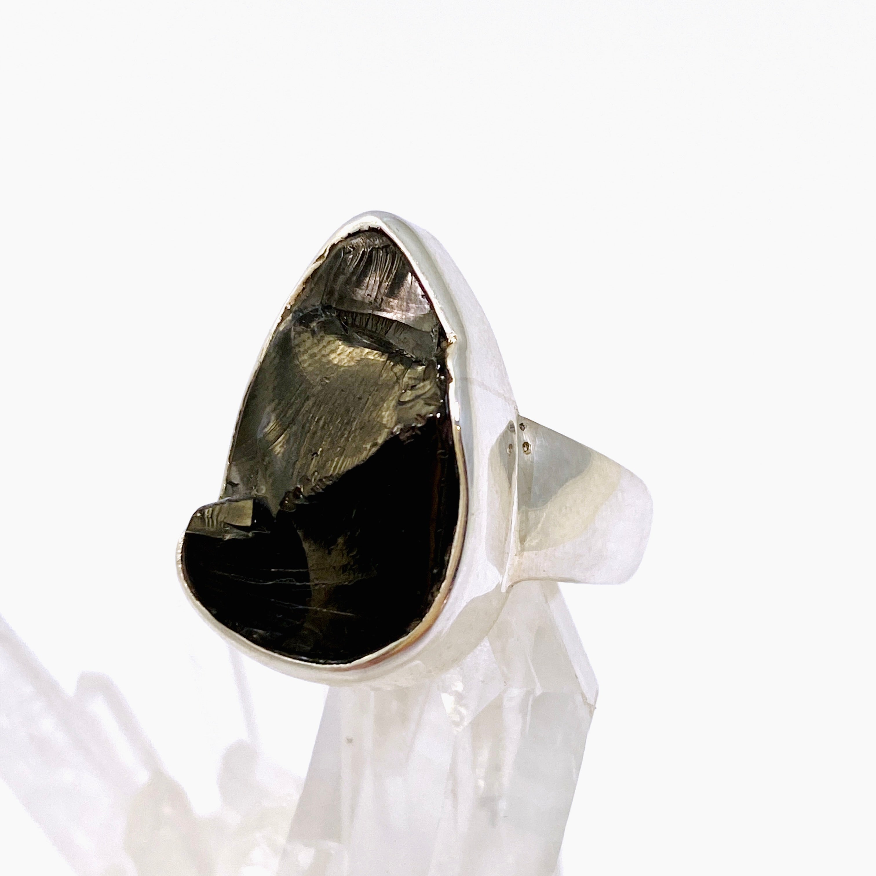 Natural Shungite Teardrop Raw Stone Ring - Size 8 for Women - PRGJ790 - Perfect for Energy Healing, Meditation & Spiritual Protection Jewelry